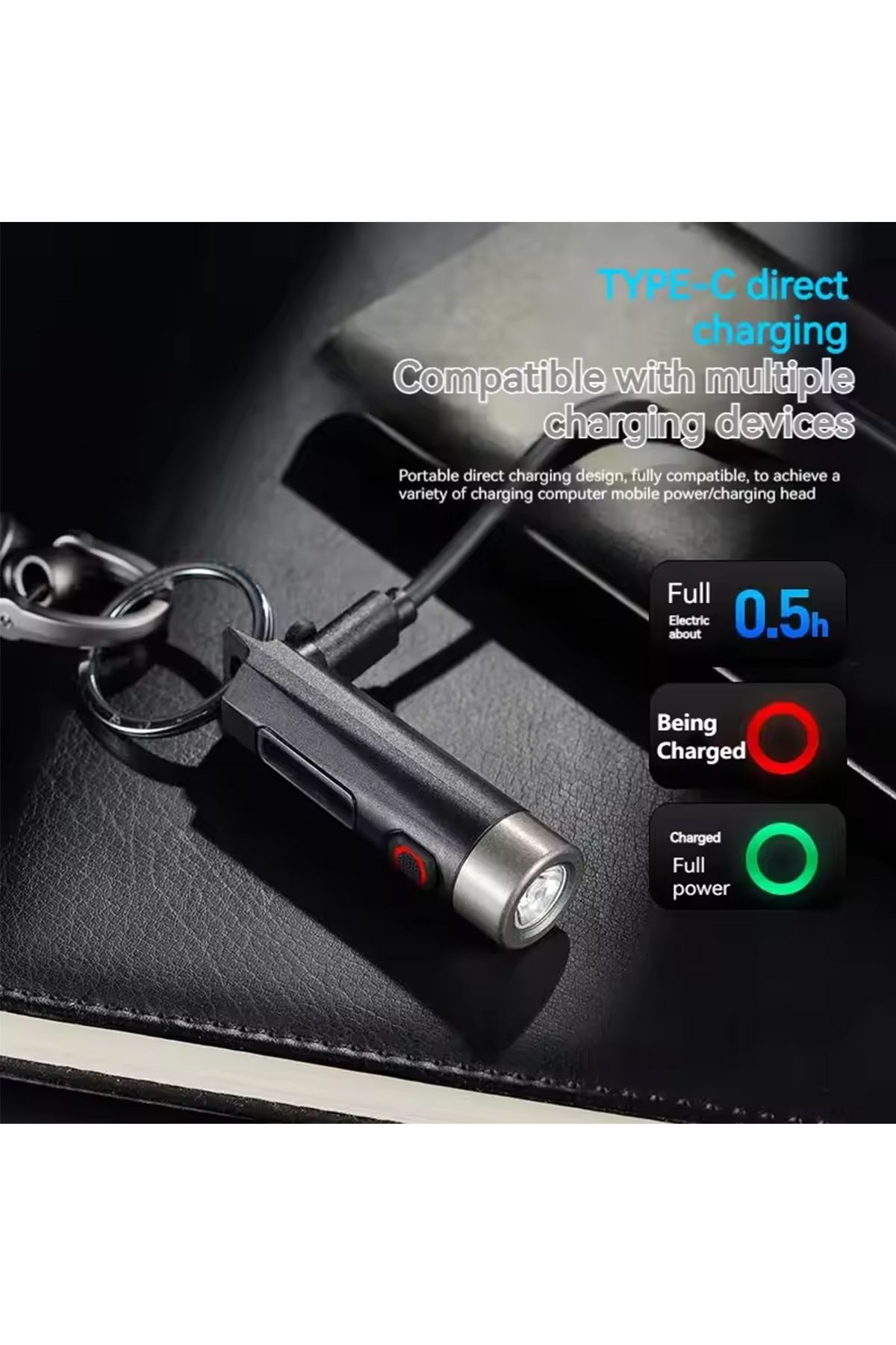 Philips-Button Electronics black MINI EDC PHILIPS NEW EDC Flashlight LED Rechargeable Mini EDC Keychain Flas 7