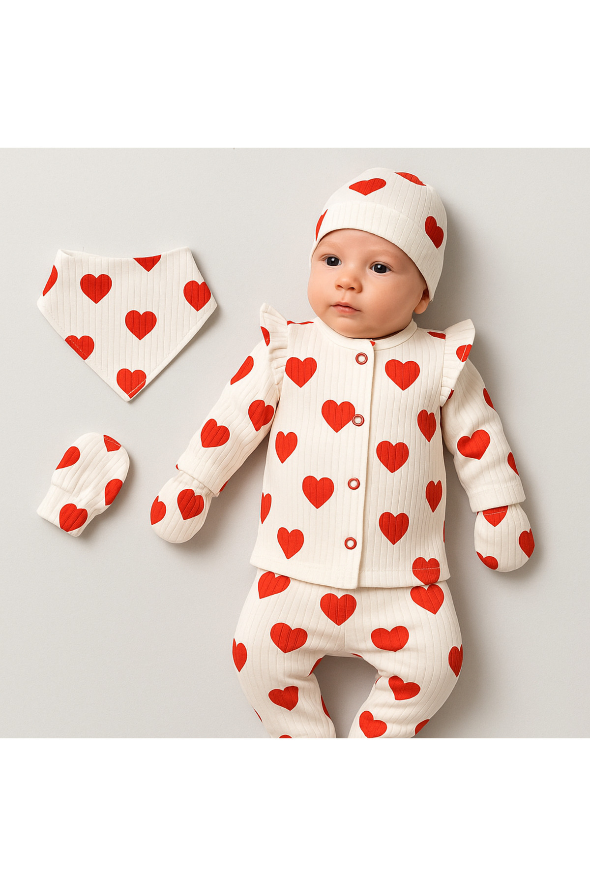 nevrankids Heart Big Pattern 5'li Hastane Çıkışı Kız Bebek Giyim fotoğrafı 2 (önizleme)