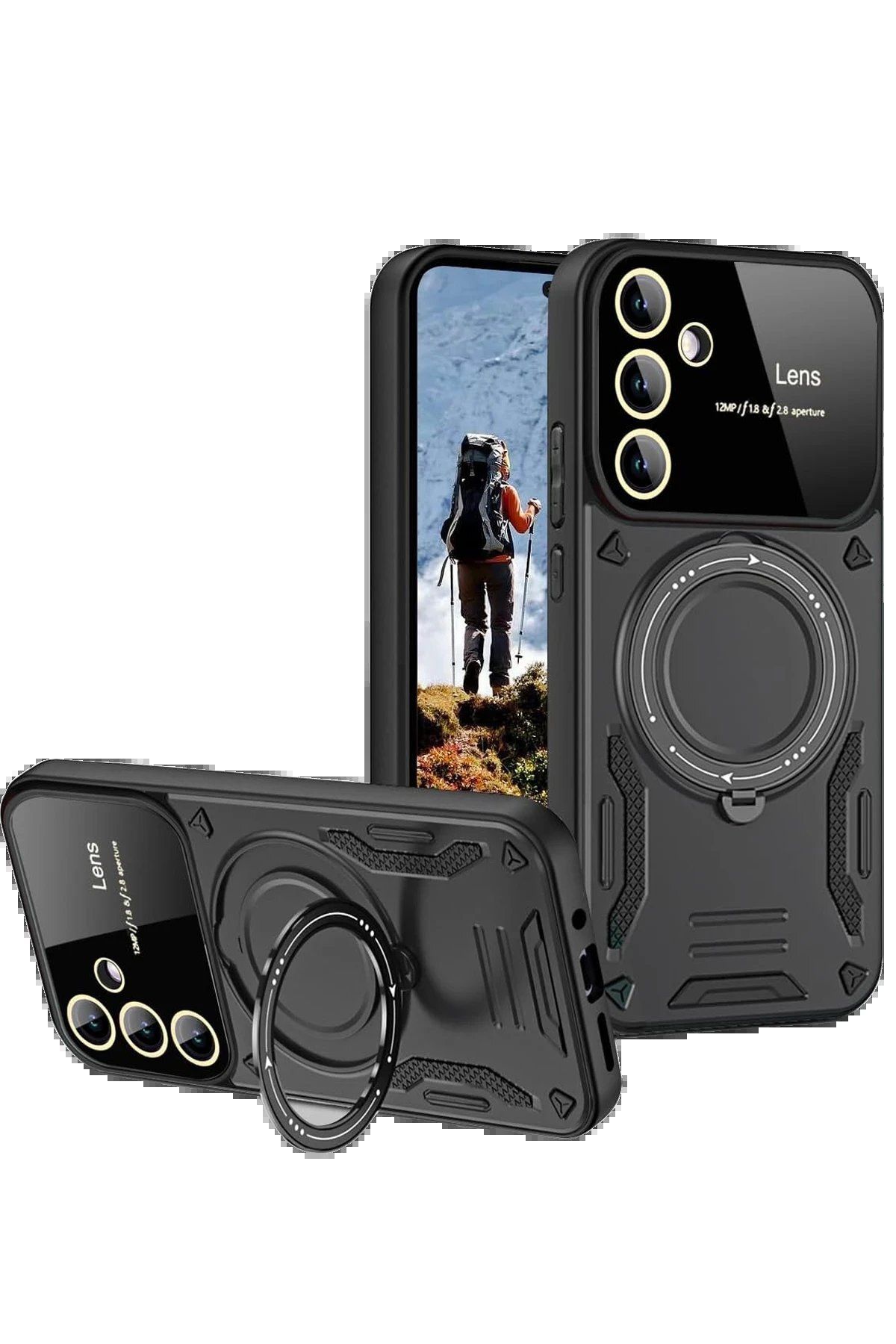 Toptan Bulurum Samsung Galaxy S24 FE Kılıf Joy Lens Standlı Kapak - Siyah
