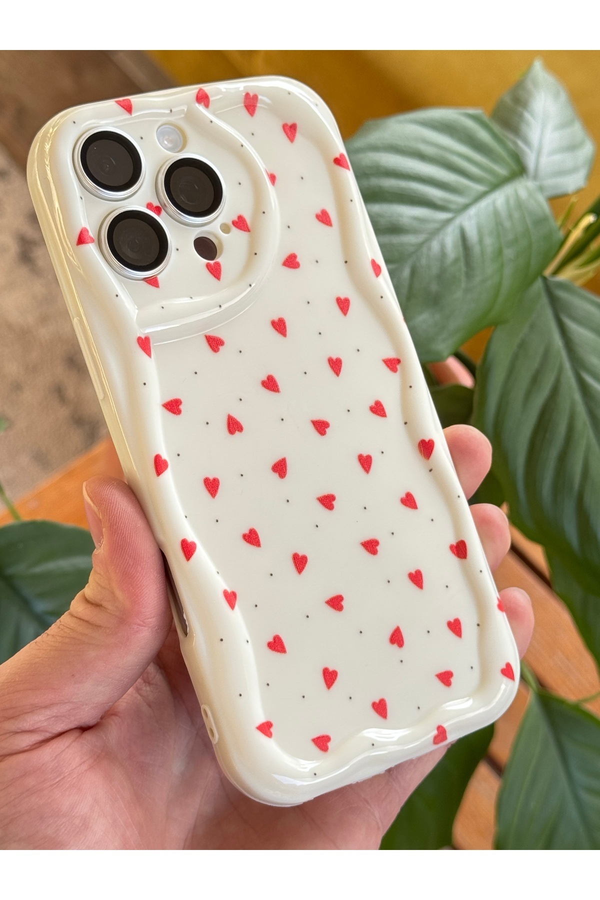 Fibaks-Case for iPhone 12 Pro Max Wave Edge Red Heart Pattern Silicone Cover with Camera Protection 5