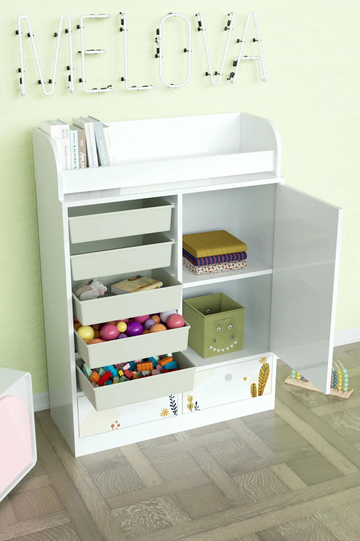 Hediyeler Kapında Minik Dino Design "Melova" 5 Sepetli 2 Çekmeceli Çok Amaçlı Oyuncak Dolabı fotoğrafı 3 (önizleme)