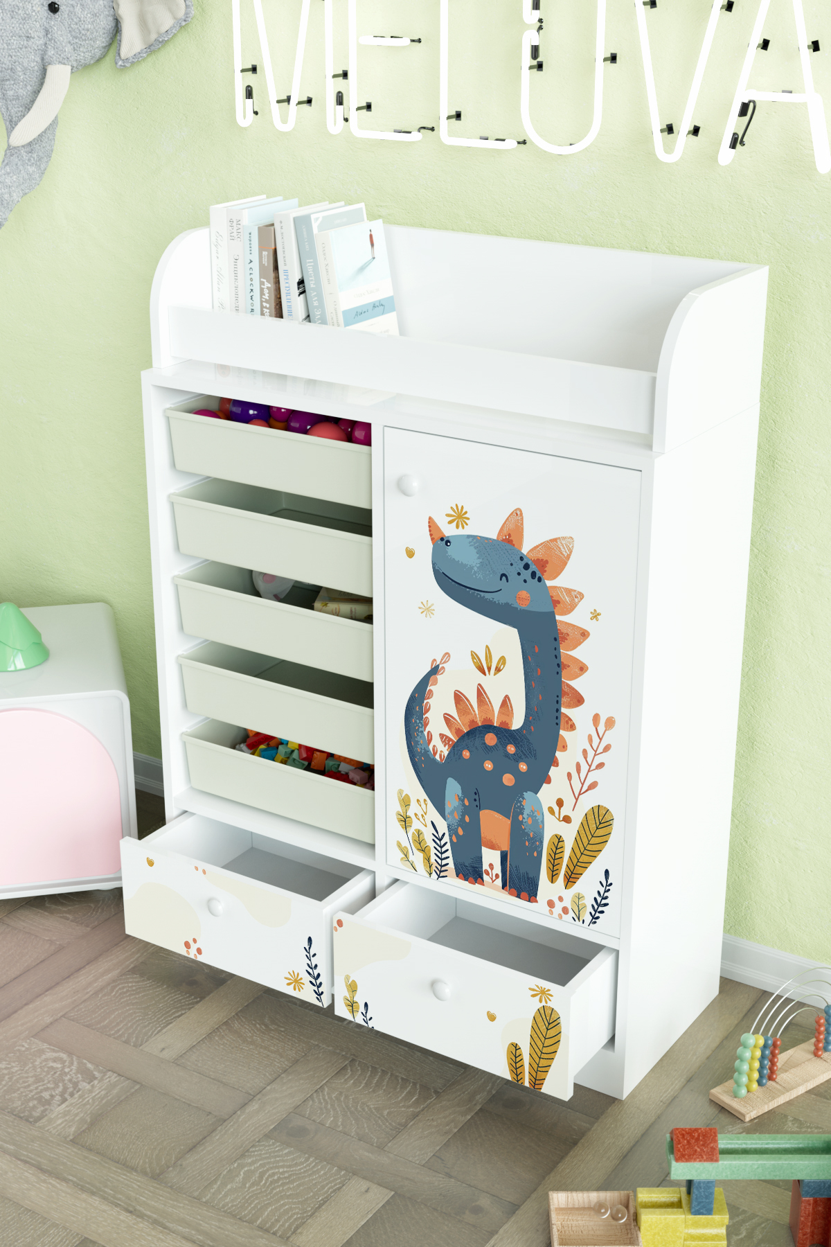 Hediyeler Kapında Minik Dino Design "Melova" 5 Sepetli 2 Çekmeceli Çok Amaçlı Oyuncak Dolabı fotoğrafı 4 (önizleme)