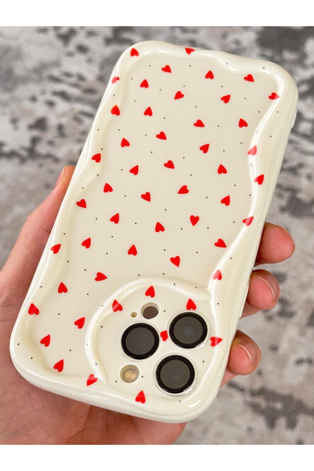 Fibaks-Case for iPhone 12 Pro Max Wave Edge Red Heart Pattern Silicone Cover with Camera Protection 7