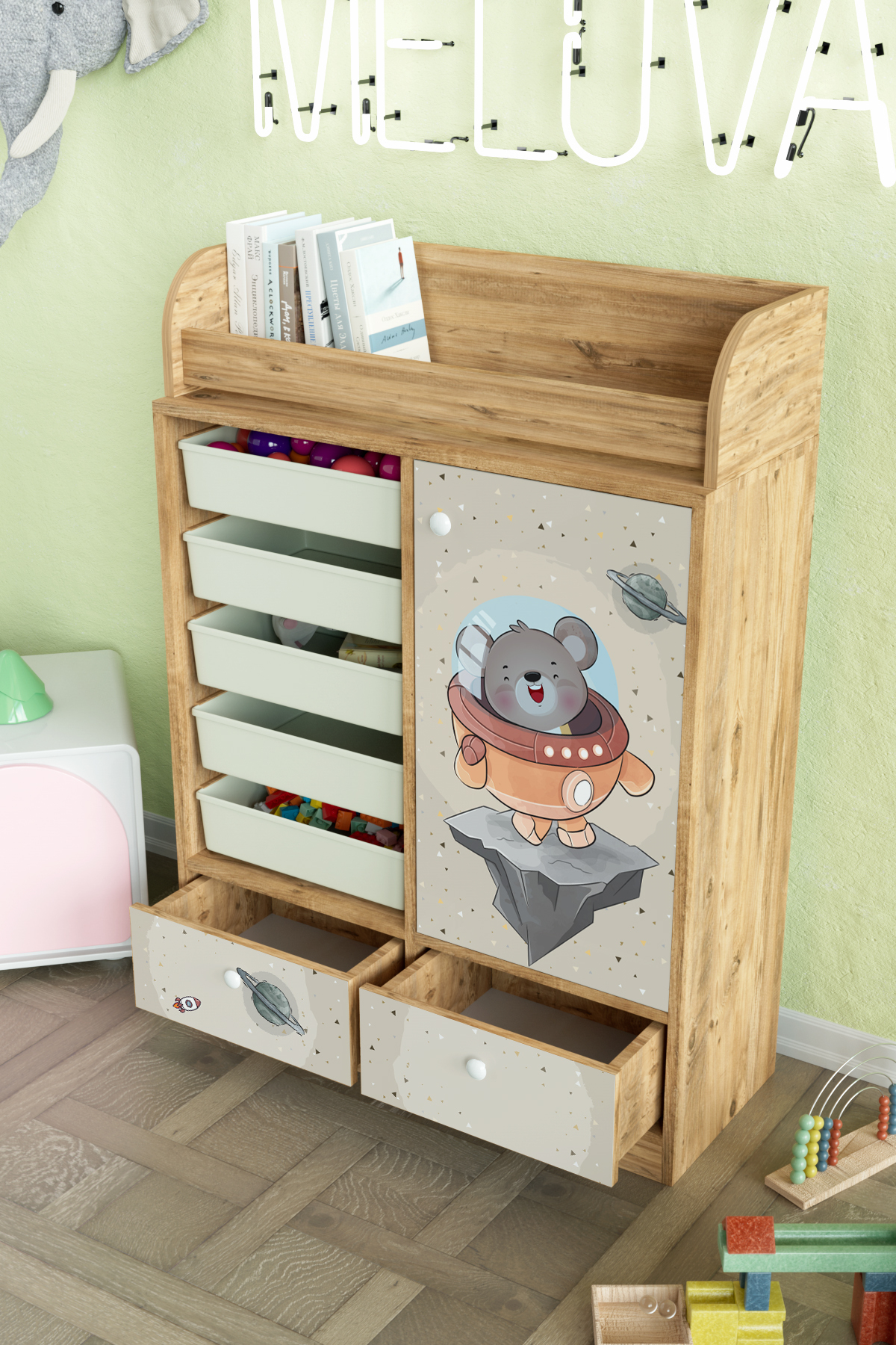 Hediyeler Kapında Little Astronaut Design "Melova" 5 Sepetli 2 Çekmeceli Çok Amaçlı Oyuncak Dolabı fotoğrafı 4 (önizleme)