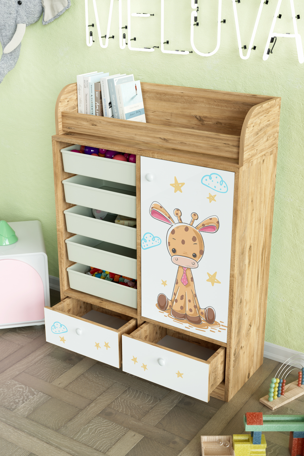 Hediyeler Kapında Bay Zürafa Design "Melova" 5 Sepetli 2 Çekmeceli Çok Amaçlı Oyuncak Dolabı fotoğrafı 4 (önizleme)