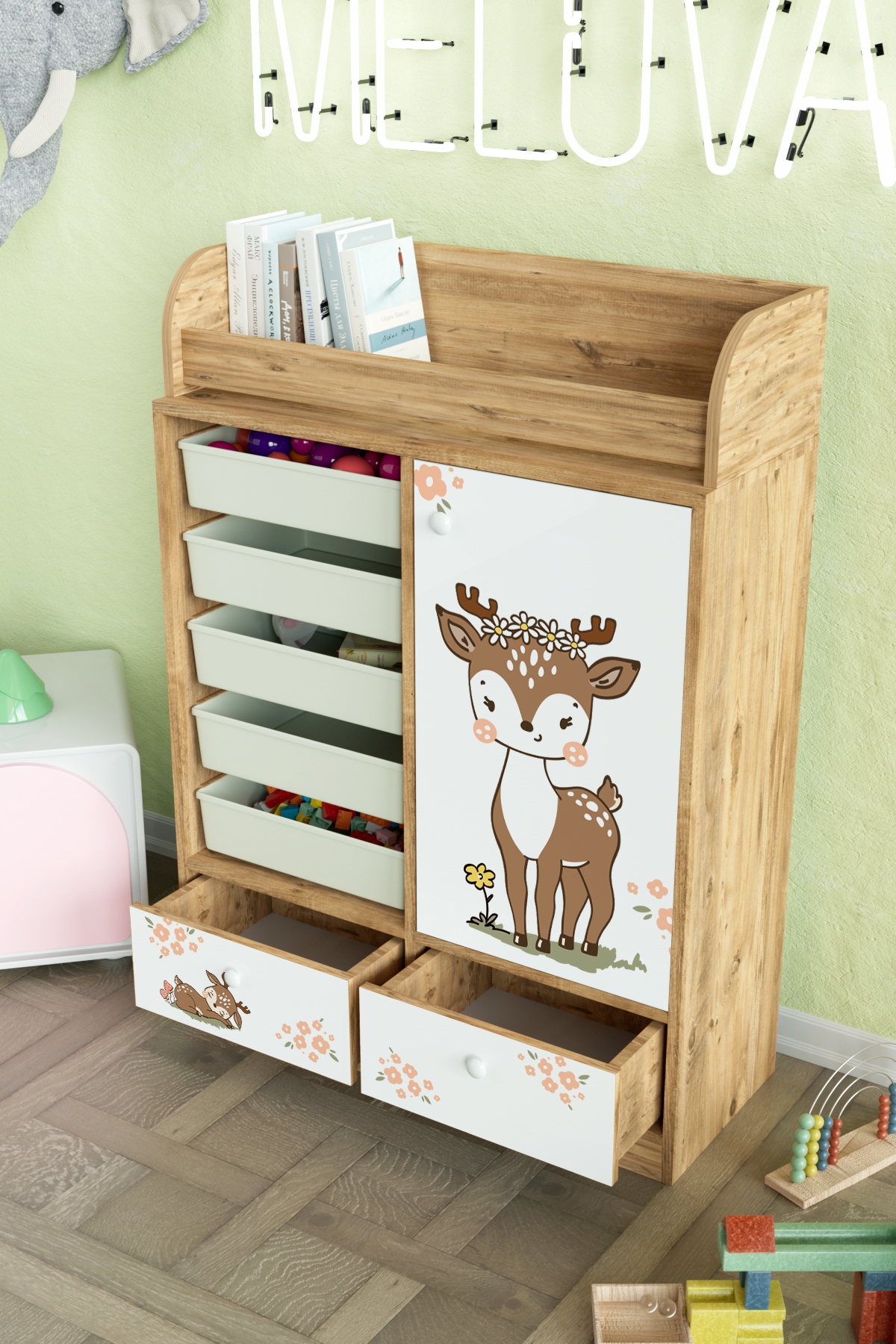 Hediyeler Kapında Little Fawn Design "Melova" 5 Sepetli 2 Çekmeceli Çok Amaçlı Oyuncak Dolabı fotoğrafı 4 (önizleme)