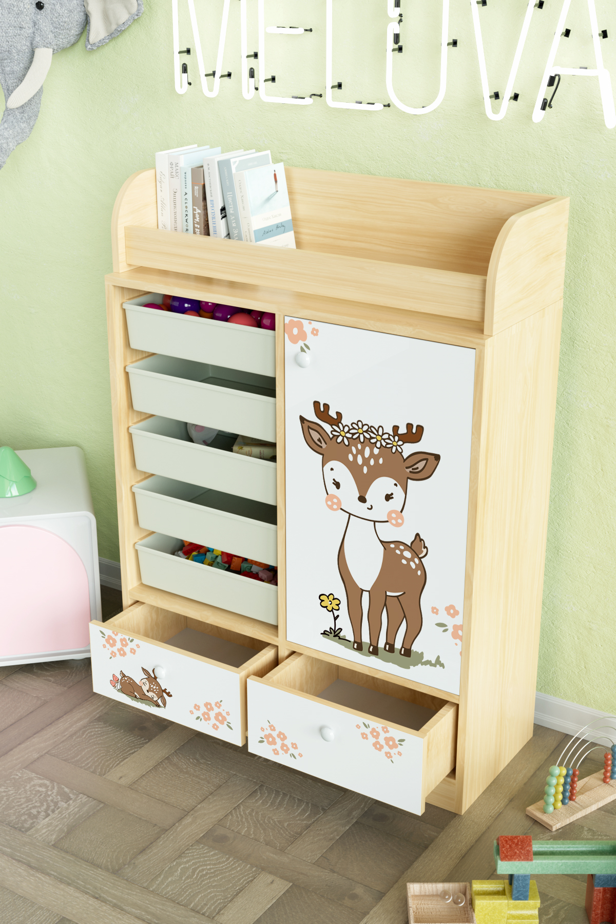 Hediyeler Kapında Little Fawn Design "Melova" 5 Sepetli 2 Çekmeceli Çok Amaçlı Oyuncak Dolabı fotoğrafı 4 (önizleme)
