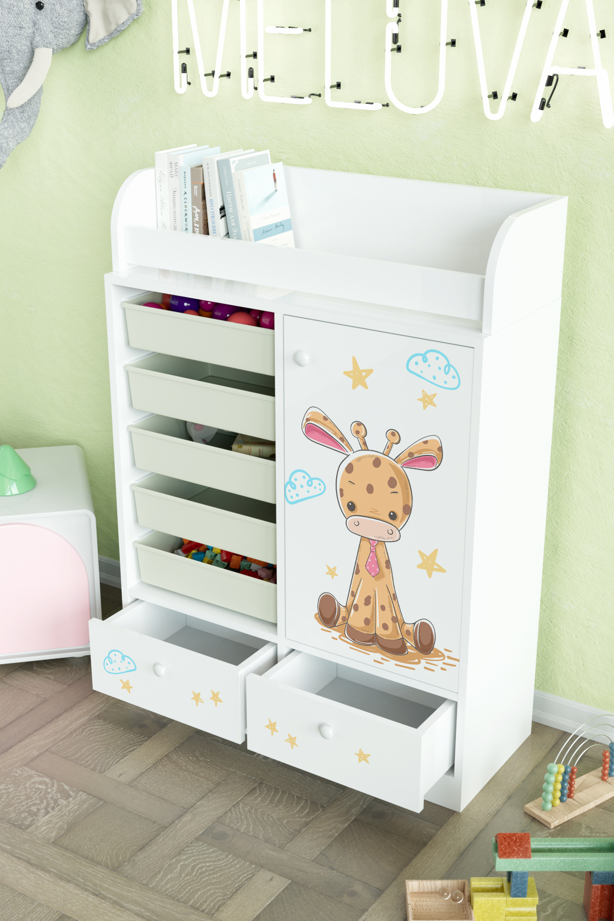Hediyeler Kapında Bay Zürafa Design "Melova" 5 Sepetli 2 Çekmeceli Çok Amaçlı Oyuncak Dolabı fotoğrafı 4 (önizleme)