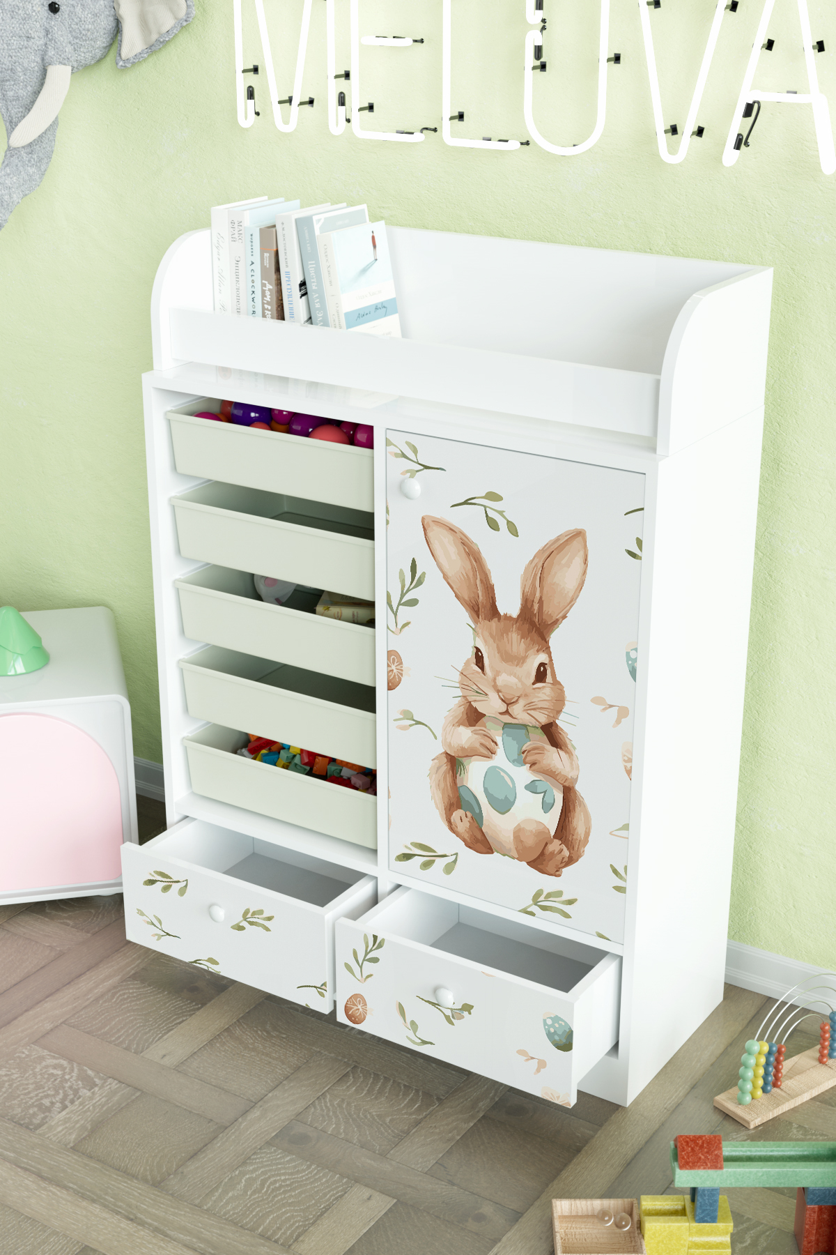 Hediyeler Kapında Pretty Rabit Design "Melova" 5 Sepetli 2 Çekmeceli Çok Amaçlı Oyuncak Dolabı fotoğrafı 4 (önizleme)