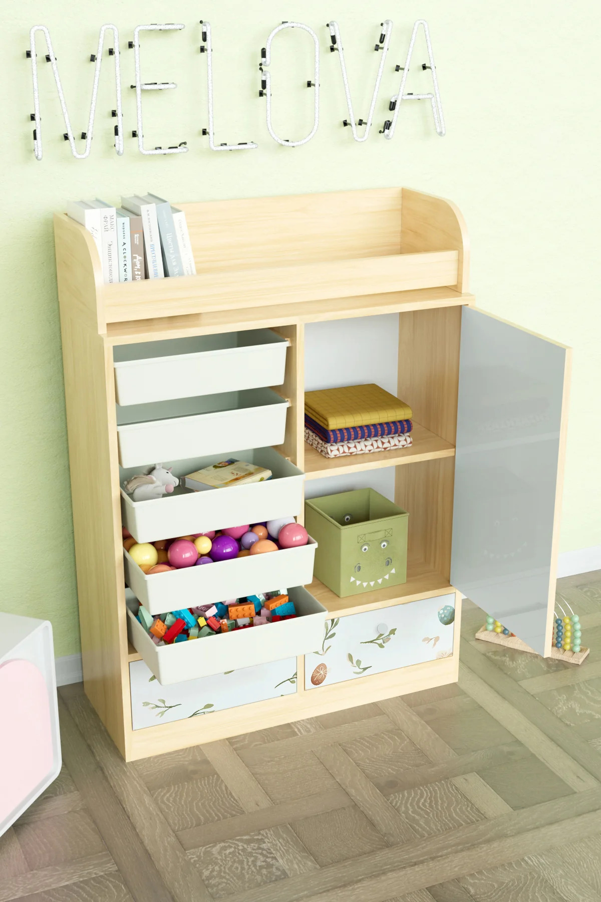 Hediyeler Kapında Pretty Rabit Design "Melova" 5 Sepetli 2 Çekmeceli Çok Amaçlı Oyuncak Dolabı fotoğrafı 3 (önizleme)
