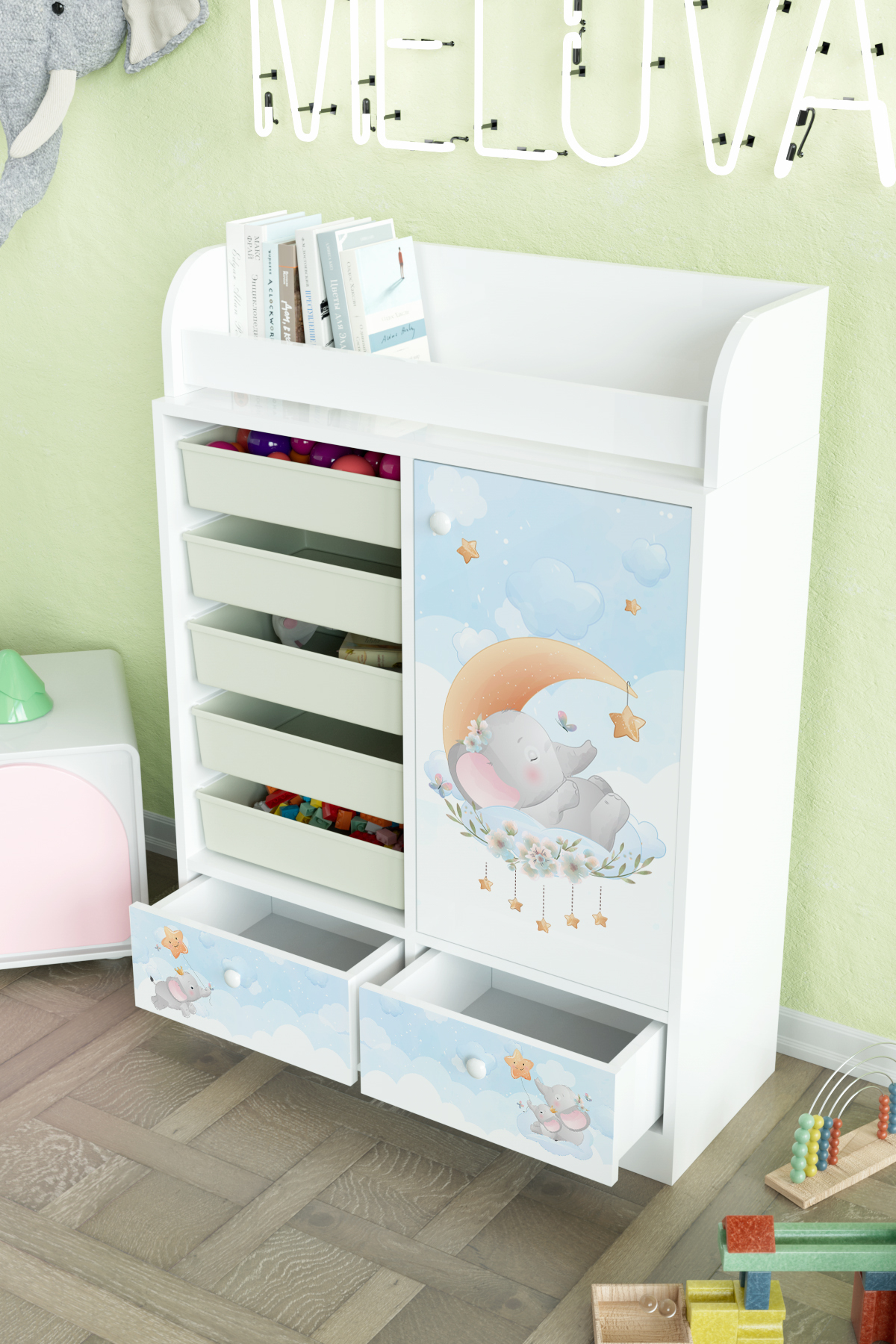 Hediyeler Kapında Minik Rüyacı Design "Melova" 5 Sepetli 2 Çekmeceli Çok Amaçlı Oyuncak Dolabı fotoğrafı 4 (önizleme)