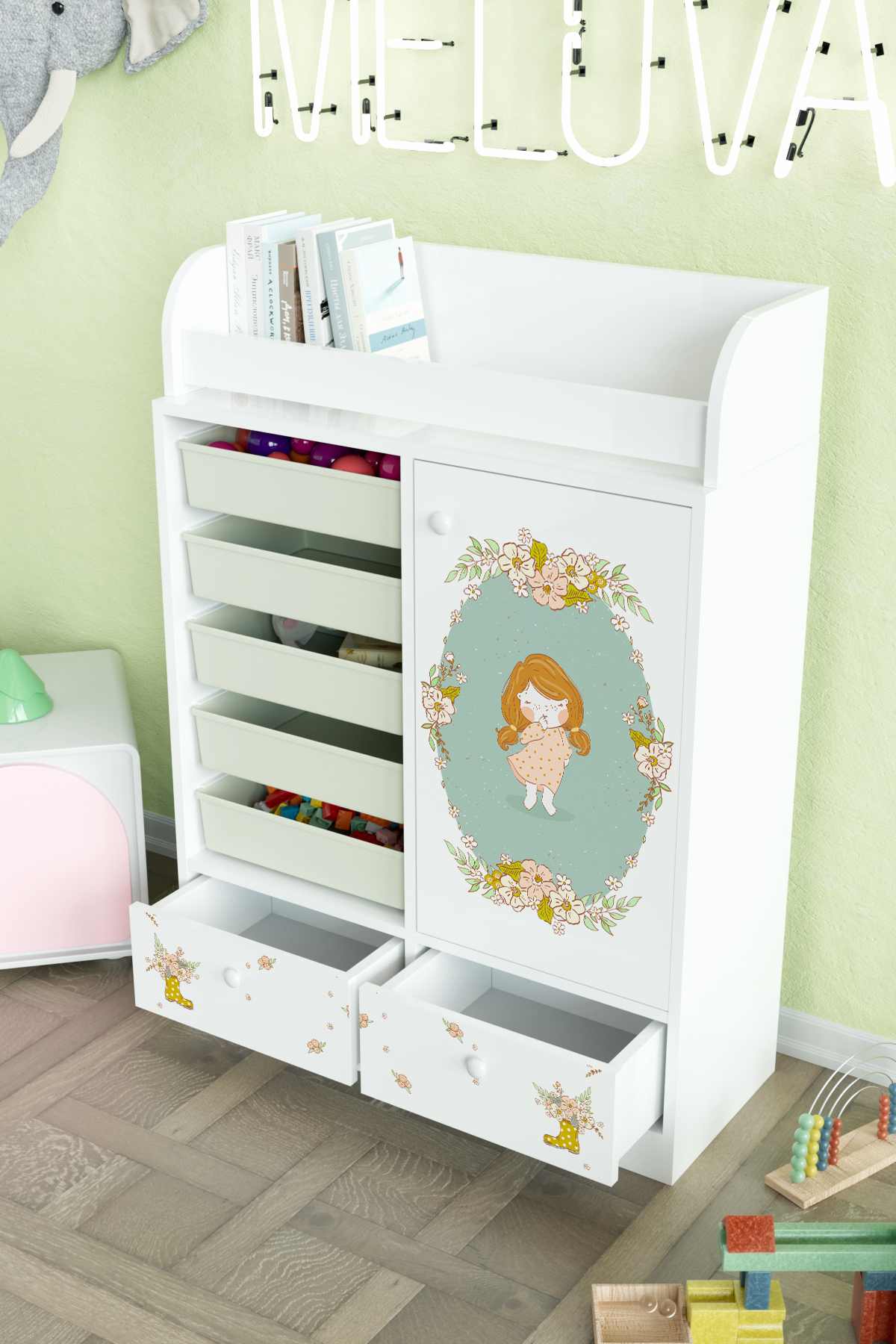 Hediyeler Kapında Adorable Design "Melova" 5 Sepetli 2 Çekmeceli Çok Amaçlı Oyuncak Dolabı fotoğrafı 4 (önizleme)