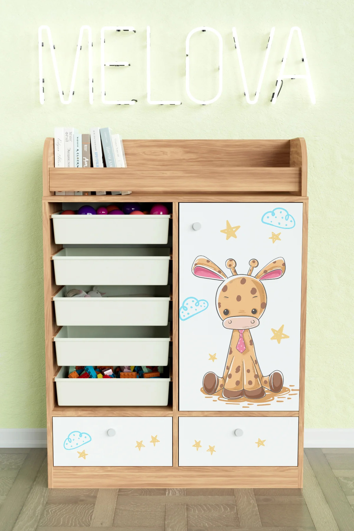 Hediyeler Kapında Bay Zürafa Design "Melova" 5 Sepetli 2 Çekmeceli Çok Amaçlı Oyuncak Dolabı fotoğrafı 2 (önizleme)