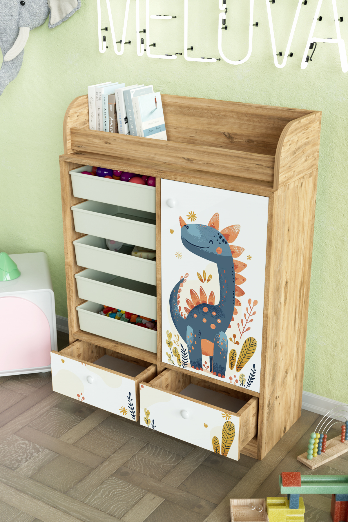 Hediyeler Kapında Minik Dino Design "Melova" 5 Sepetli 2 Çekmeceli Çok Amaçlı Oyuncak Dolabı fotoğrafı 4 (önizleme)