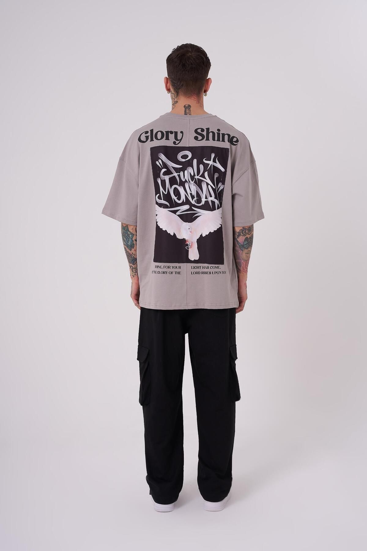 Machinist-Men's Glory Shine Printed Oversize Ice Gray T-Shirt 4