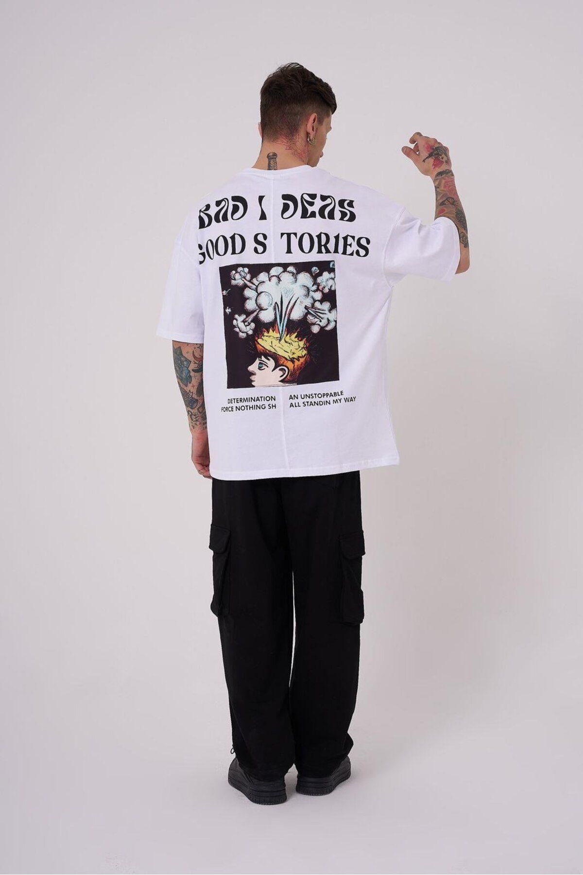 Machinist-Men's Good Stories Printed Oversize White T-Shirt 4