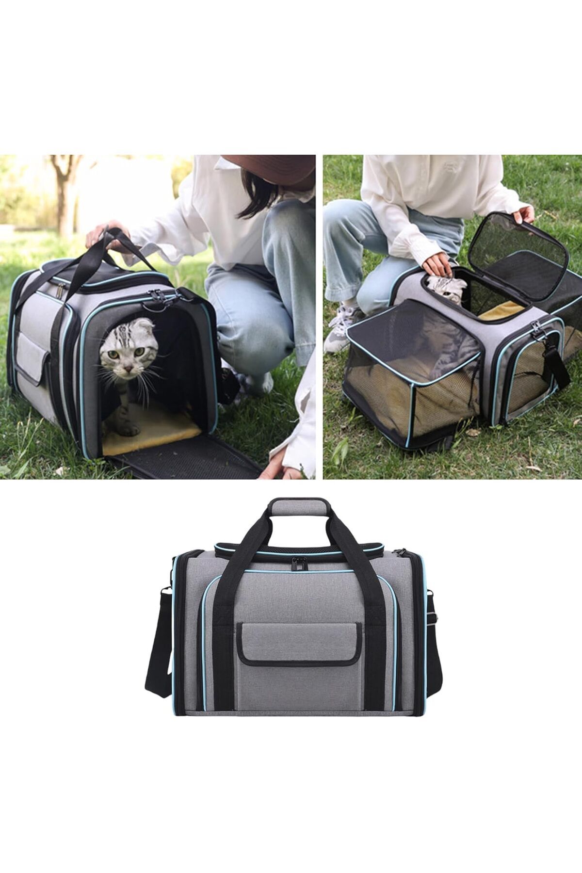 Manolex-Foldable and Expandable Cat and Dog Carrier Bag with 4 Side Extensions 2