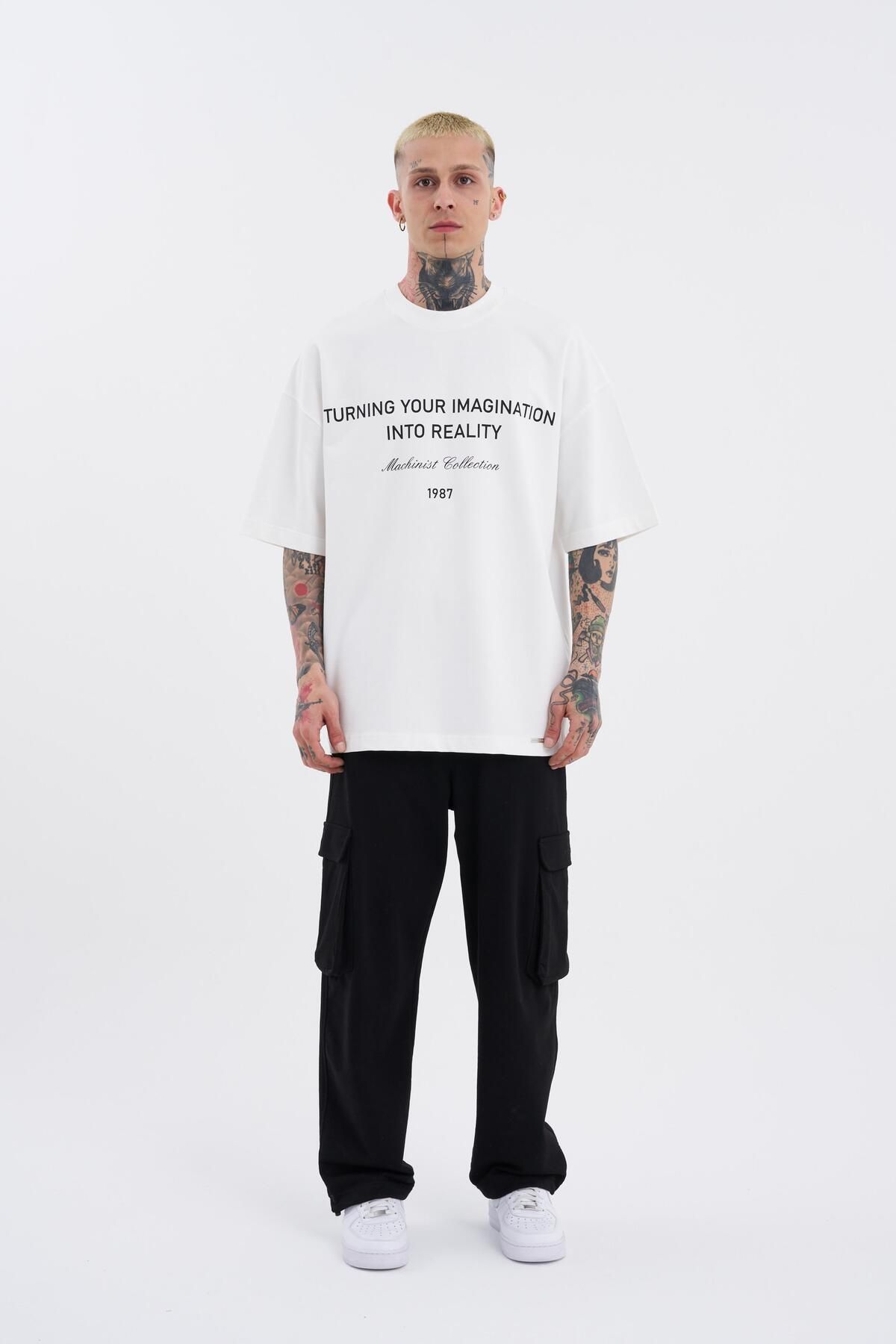 Machinist-Ανδρικό μπλουζάκι Oversize Ecru - Turning Your Imagination Printed 3