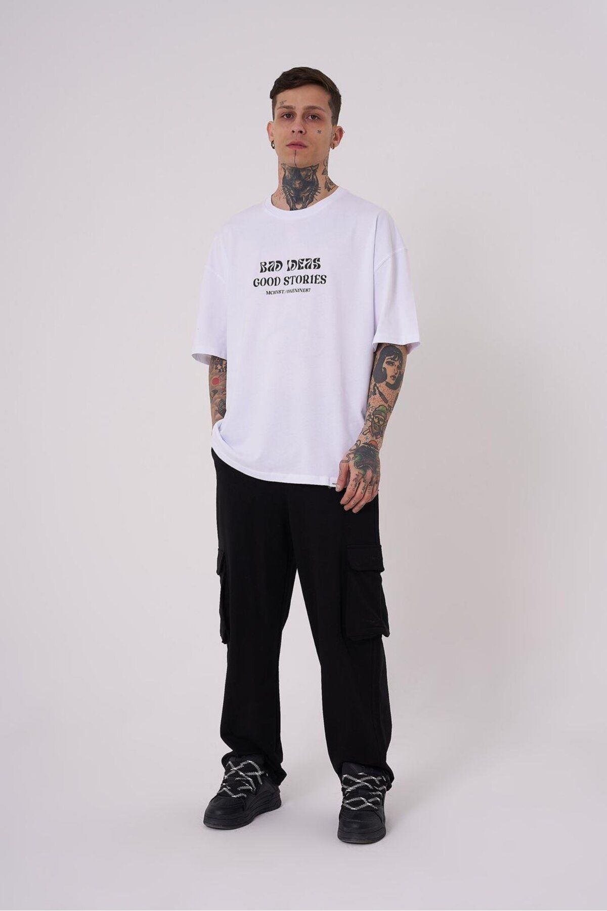Machinist-Men's Good Stories Printed Oversize White T-Shirt 3