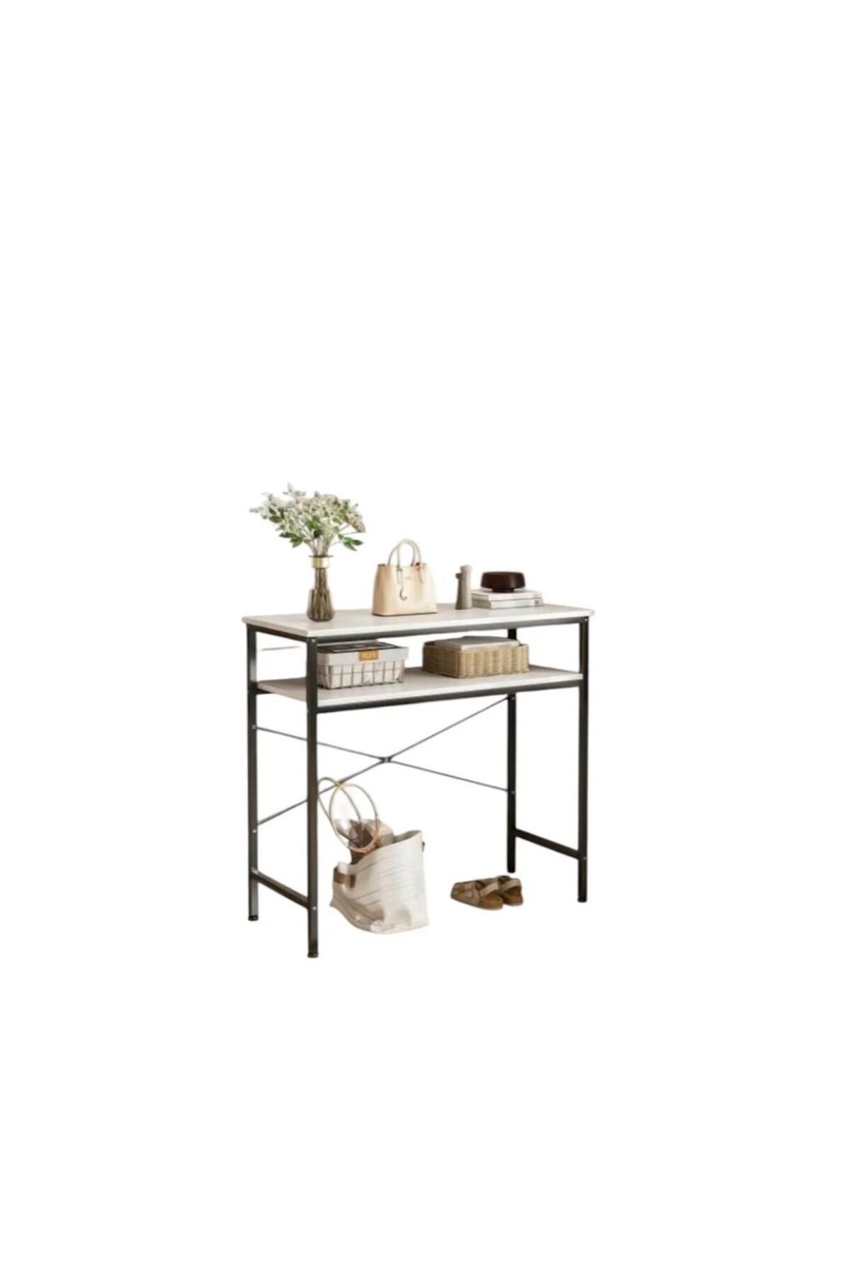 Generic-Narrow console table, small two-tiered entryway table, sofa table with two support bars 2