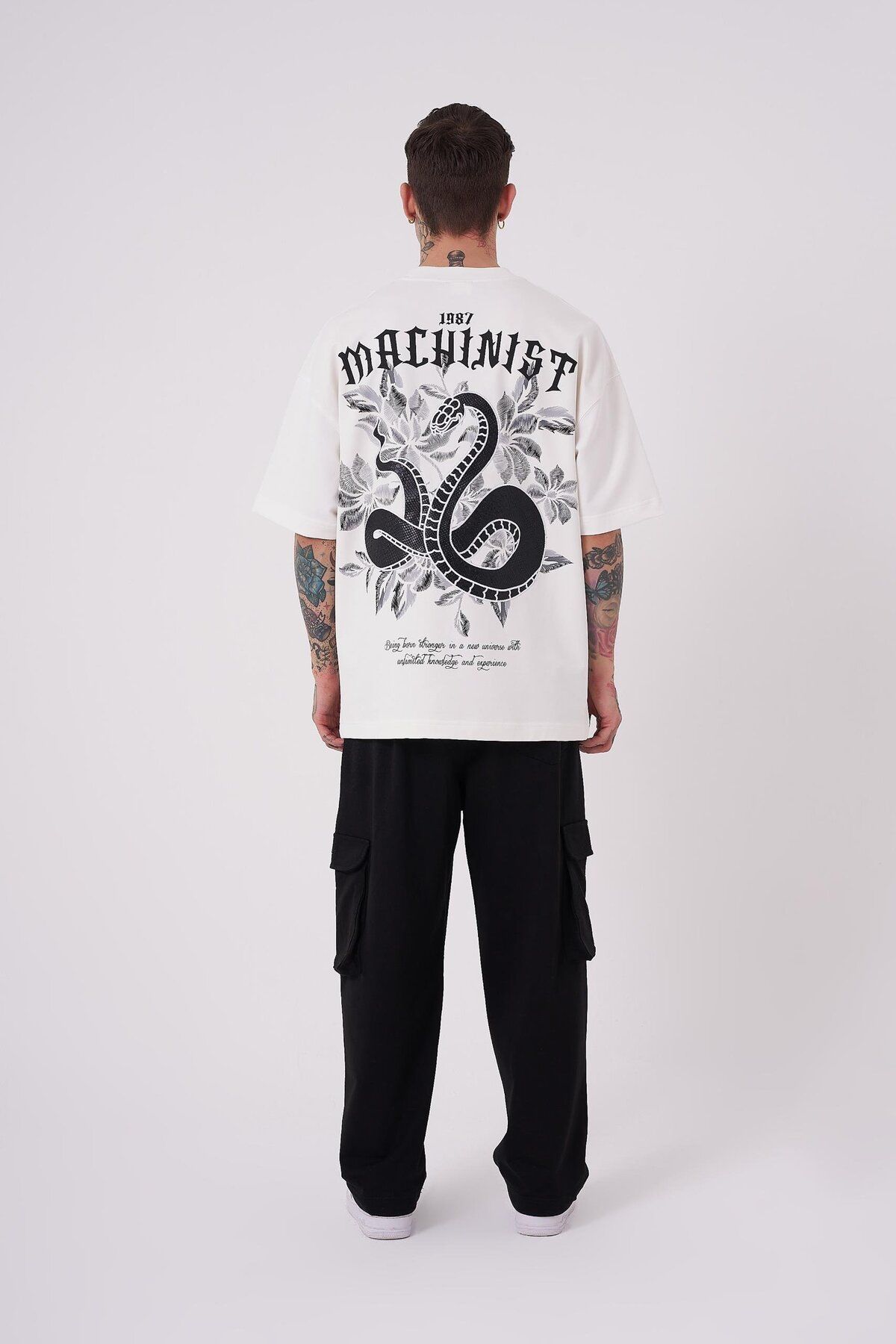Machinist-Ανδρικό μπλουζάκι Snake Aplique Printed Oversize Ecru 4