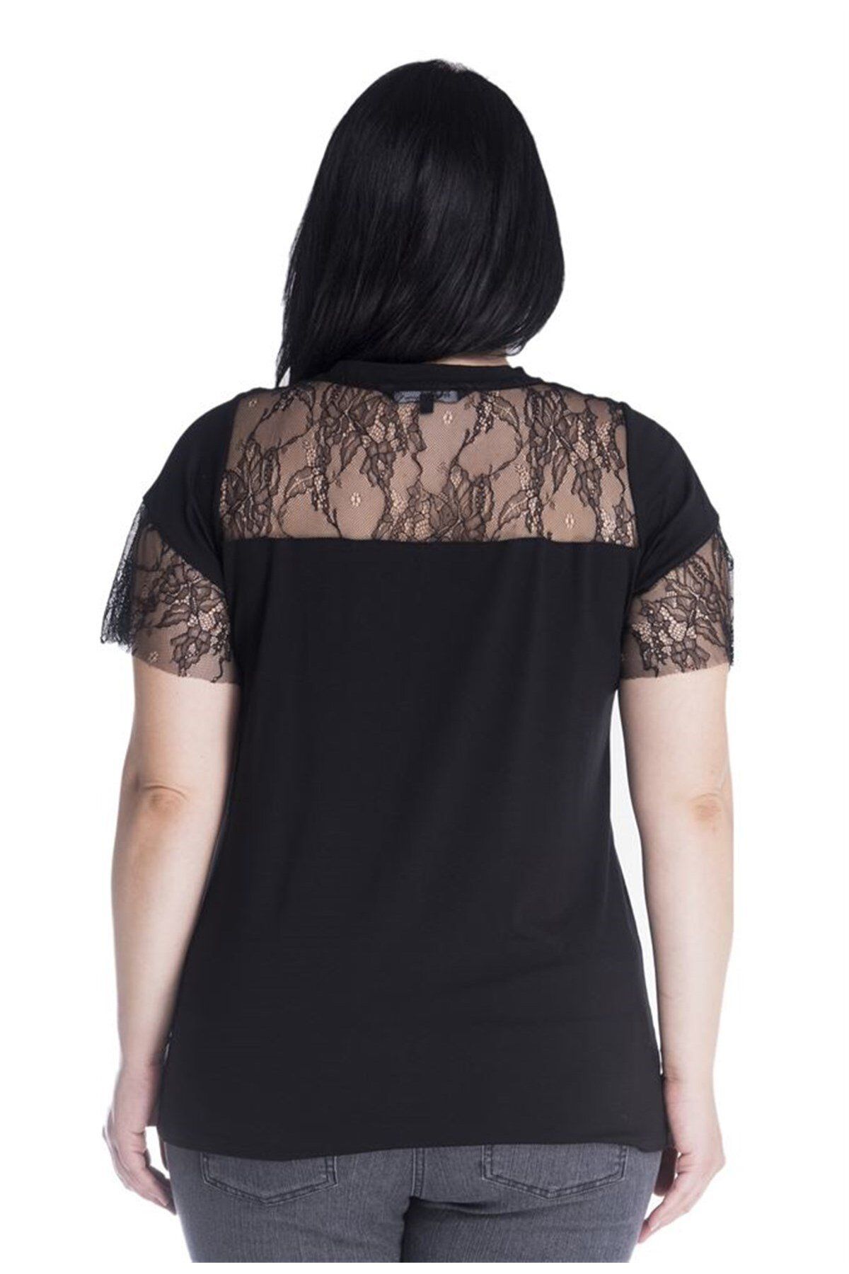 MYLİNE-T-Shirt with Lace Detail on the Front and Sleeves 3