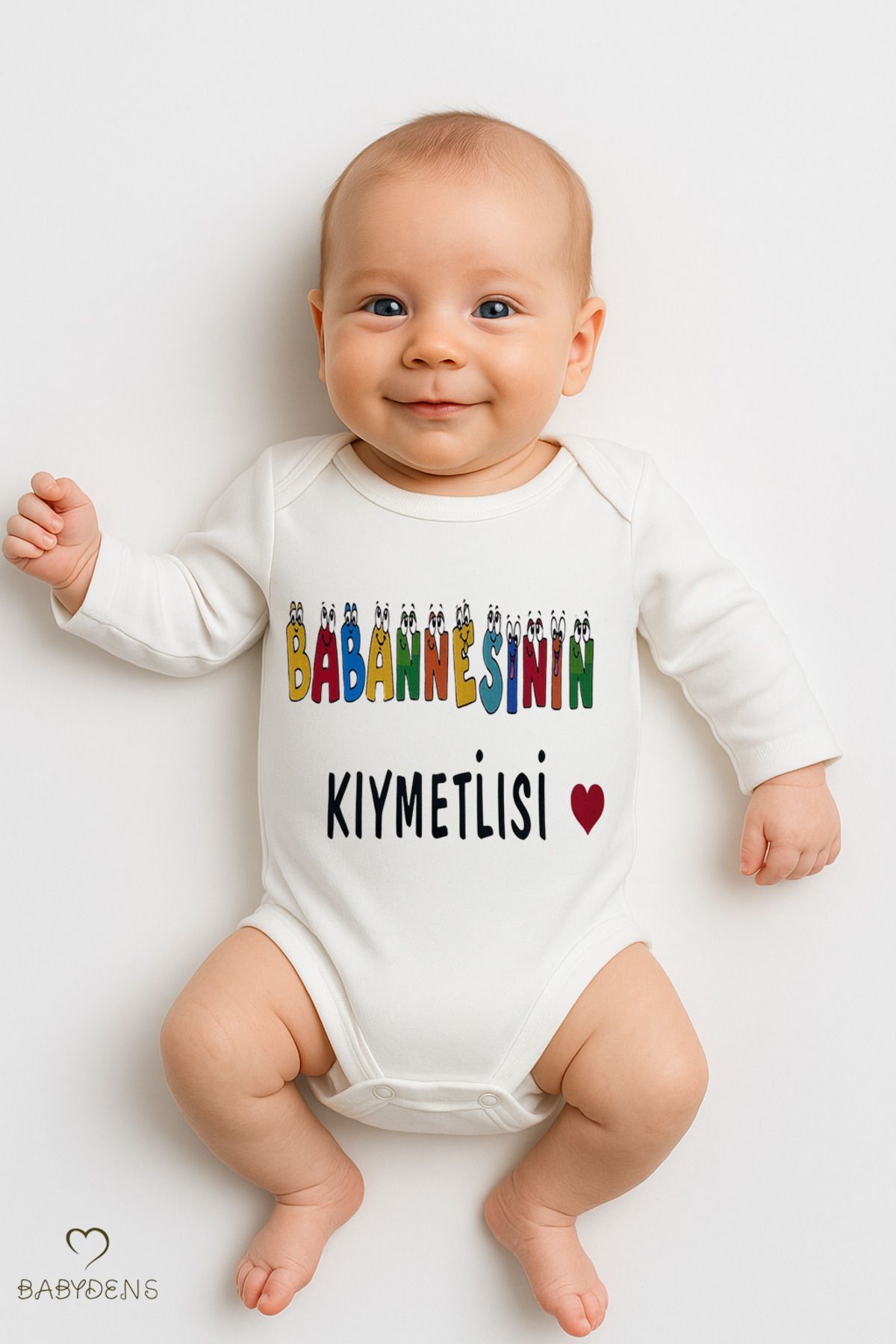 BABYDEN'S Babannesinin Kıymetlisi Yazılı Uzun Kollu Bebek Body Zıbın %100 Pamuk Unisex 0-24 Ay Çıtçıtlı Body