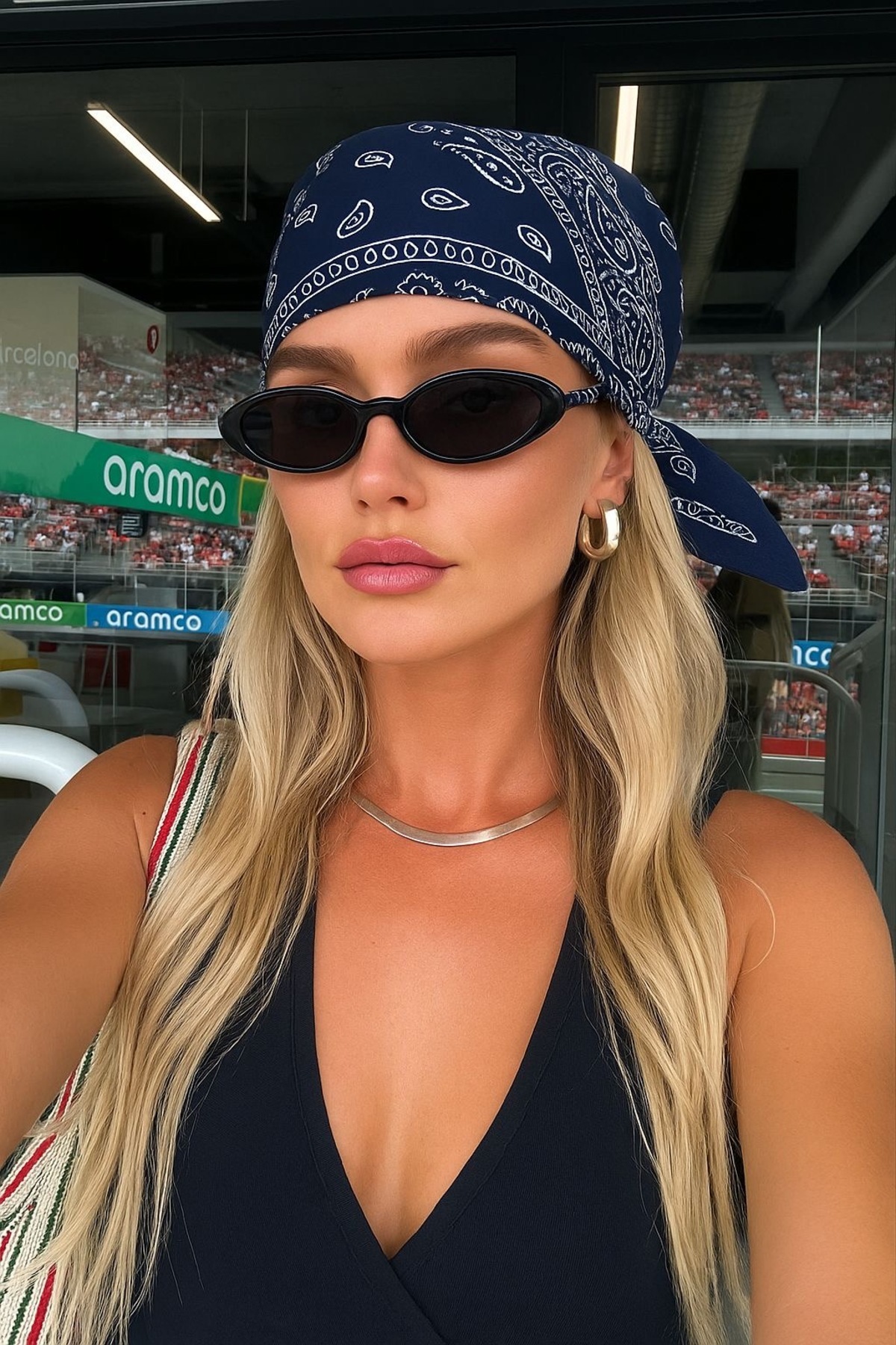 Goldmine Unisex Etnik Desenli %100 Pamuk Bandana Lacivert