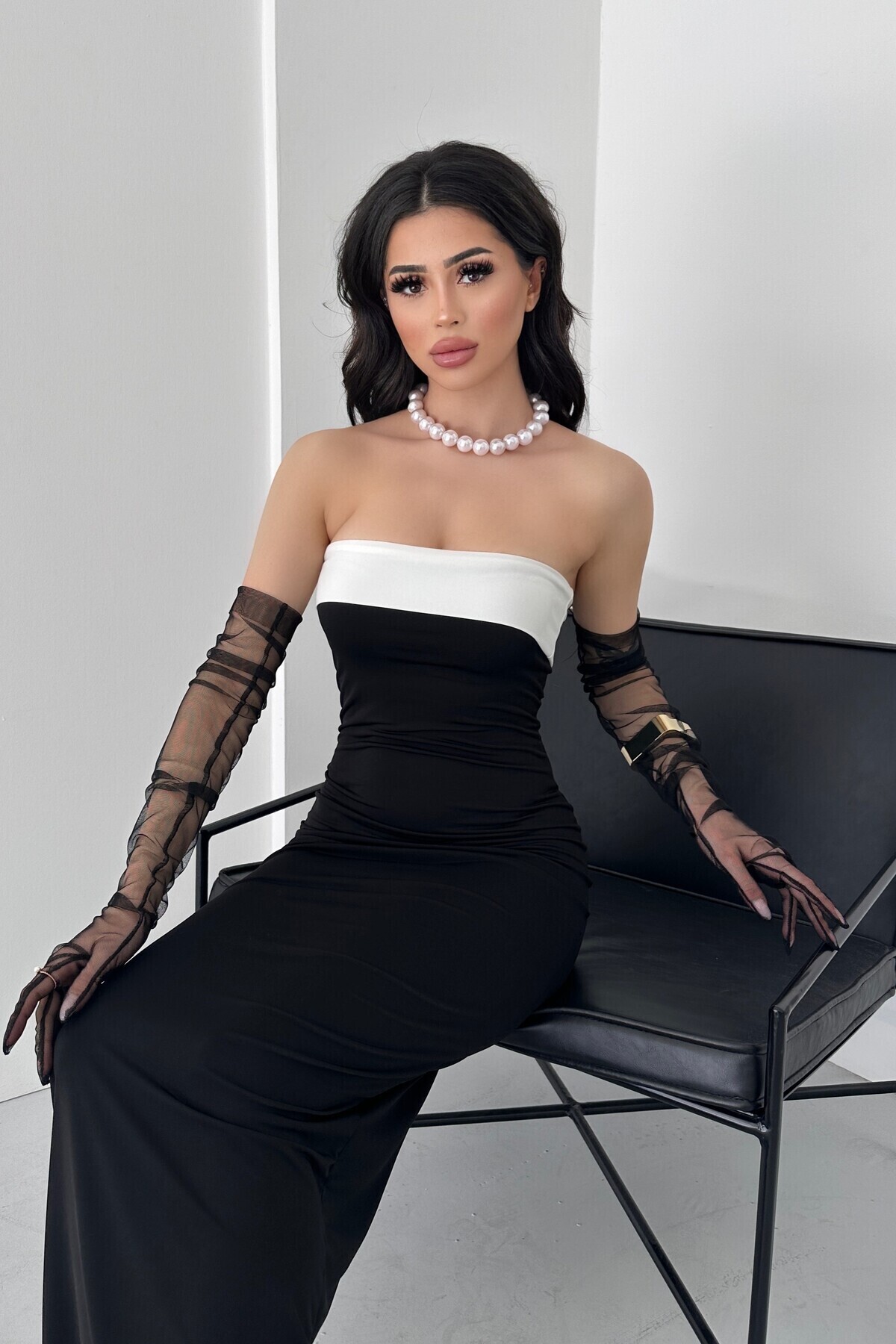 New Now Straplez Yaka Sandy Elbise - Esnek Kumaş Maxi Boy Davet Elbisesi görsel 2