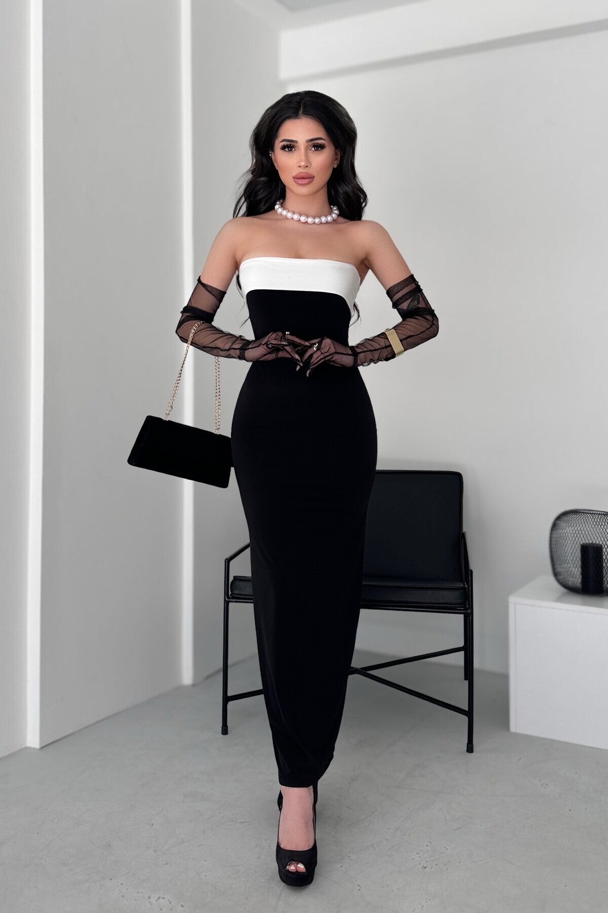 New Now Straplez Yaka Sandy Elbise - Esnek Kumaş Maxi Boy Davet Elbisesi görsel 6