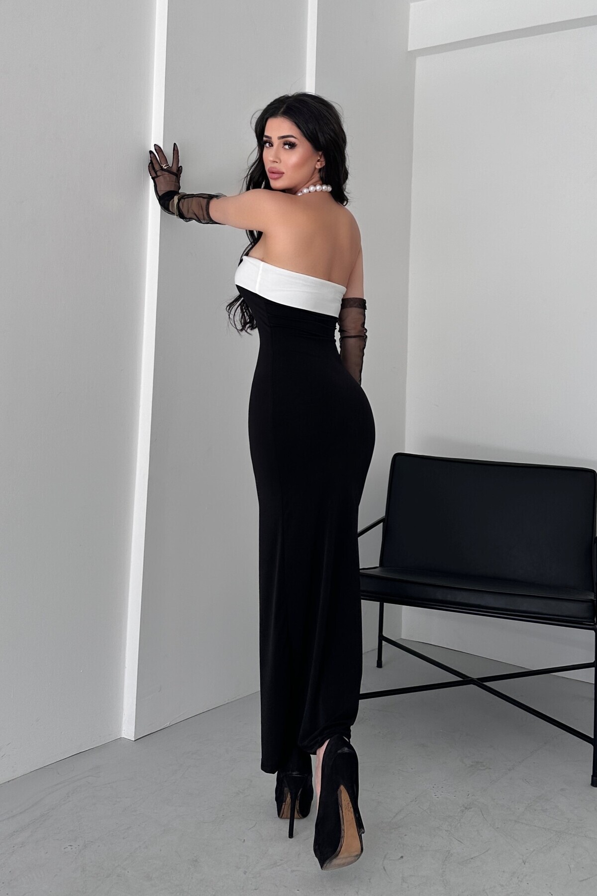 New Now Straplez Yaka Sandy Elbise - Esnek Kumaş Maxi Boy Davet Elbisesi görsel 7