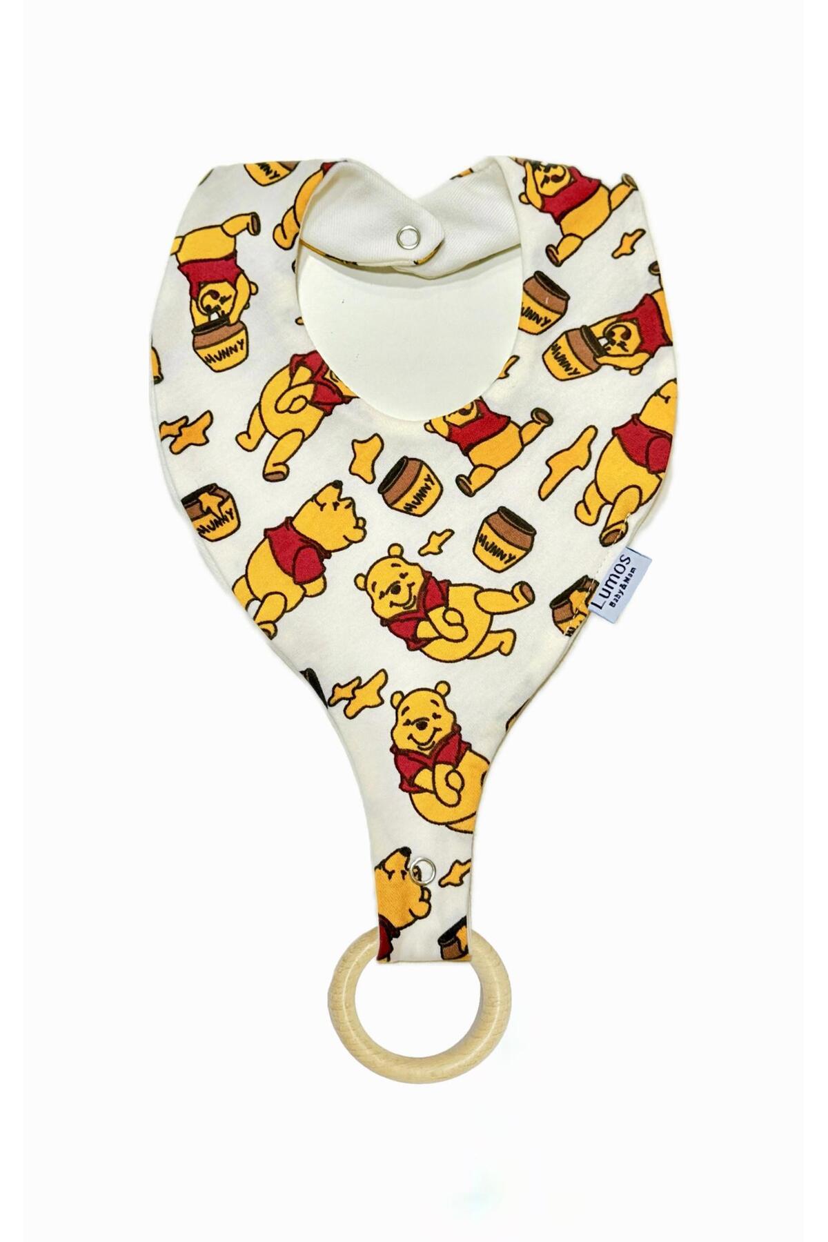 Lumos Trade Winnie the Pooh Desenli %100 Pamuk Kumaş Bebek Emzik Tutucu Mama Önlüğü ve Fular 2 li Set fotoğrafı 6 (önizleme)