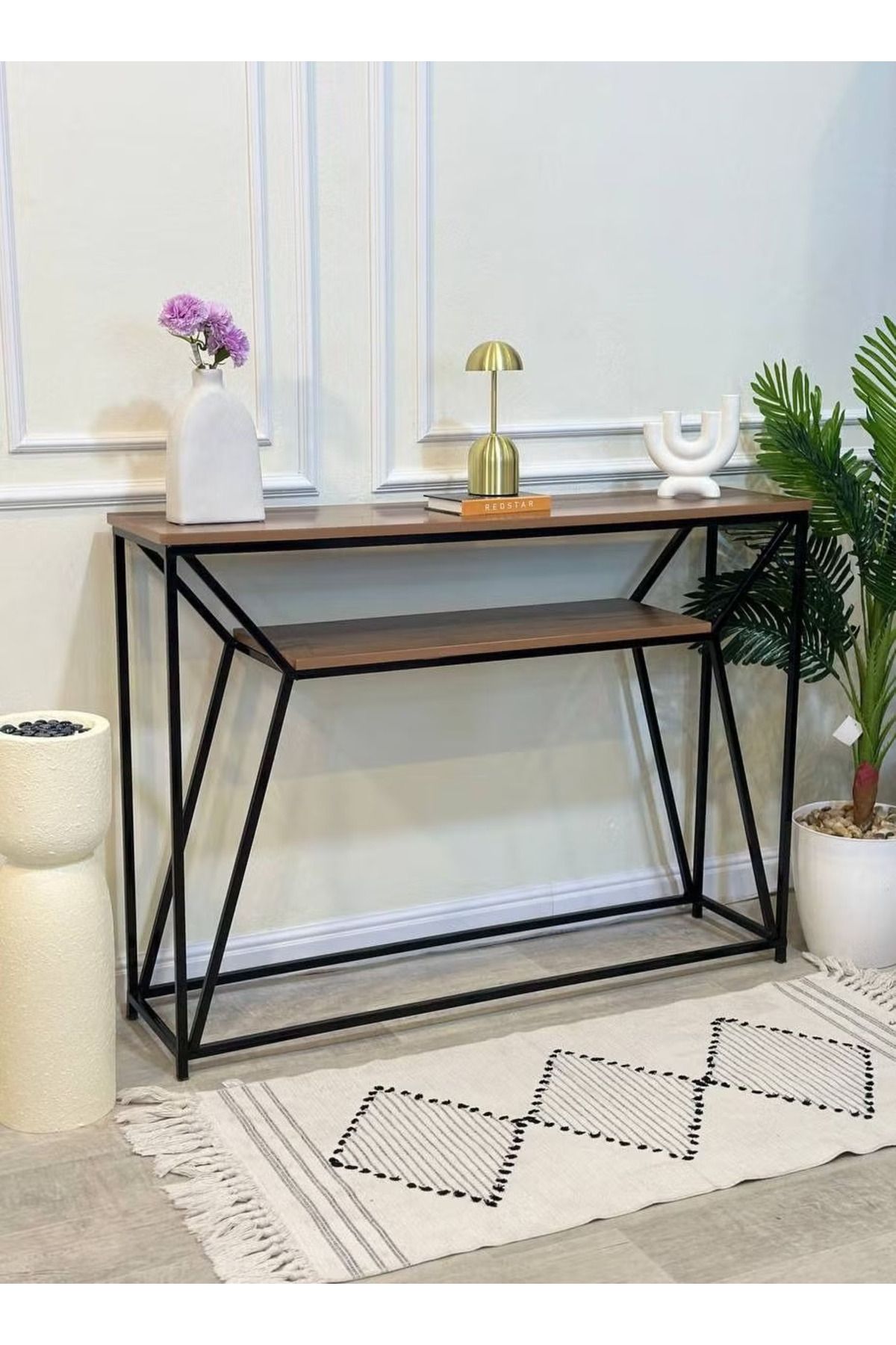 AGD-Two-tier wooden console table with a stable and durable metal frame, a unique design that reflects luxury for the living room, entryway, and office 6