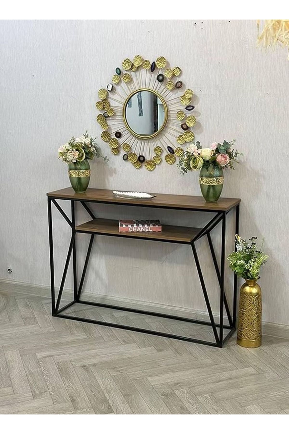 AGD-Two-tier wooden console table with a stable and durable metal frame, a unique design that reflects luxury for the living room, entryway, and office 4