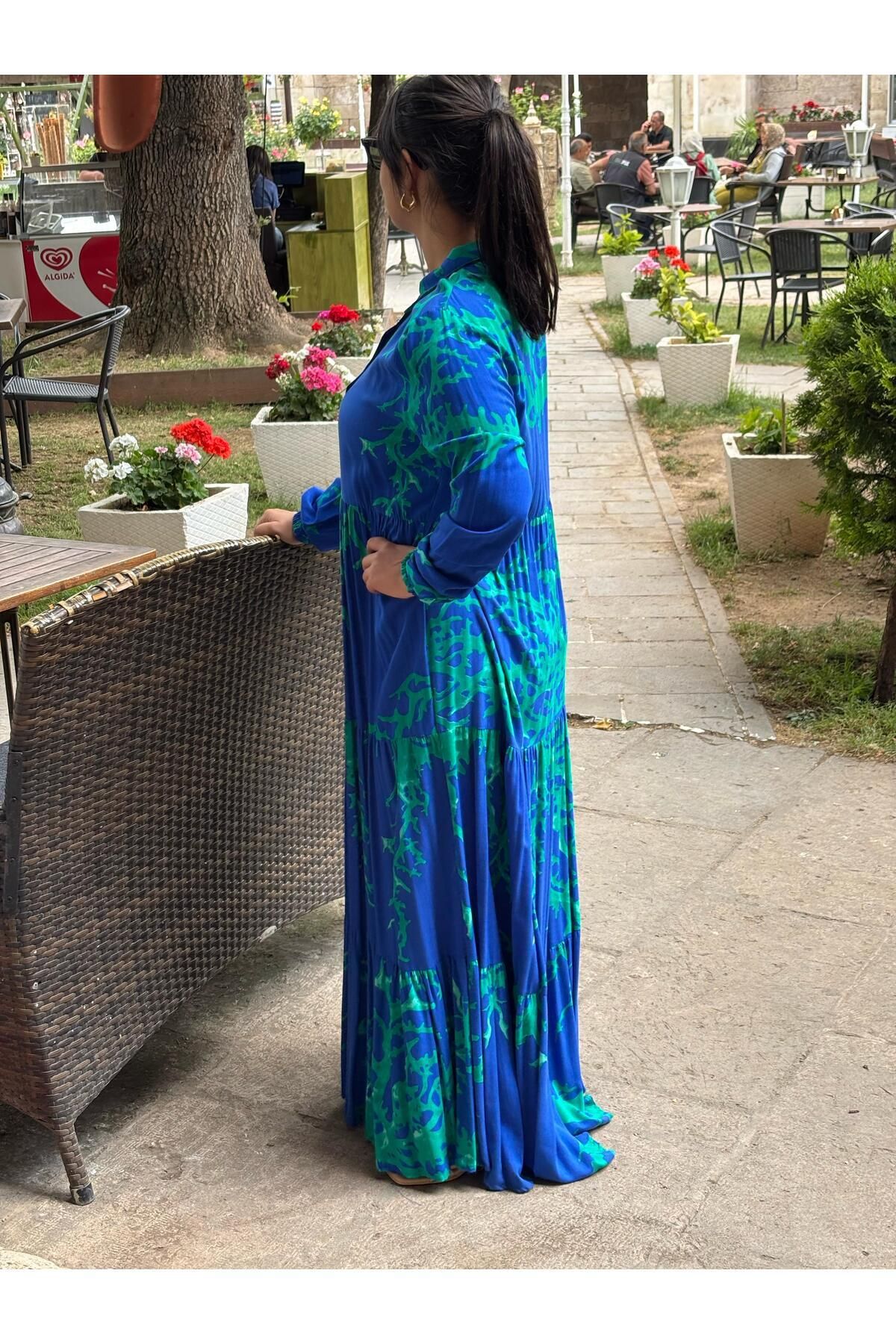 Sobe Hediyelik-Coral Pattern Button Long Dress – Stylish and Comfortable Design for the Season 2