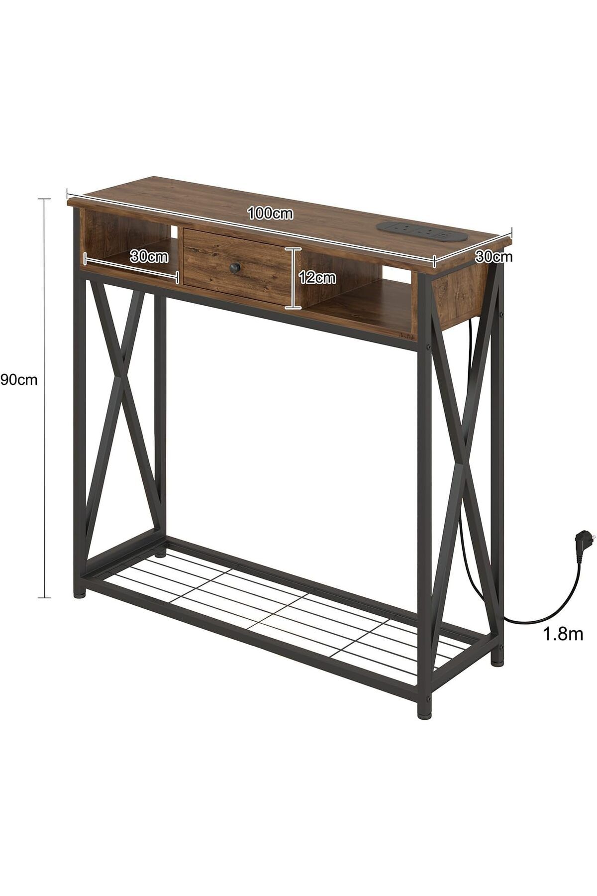 AGD-Modern Entry Coffee Table 100×30×90cm with Storage Shelf and Power Outlet, Side Table for Living R 7