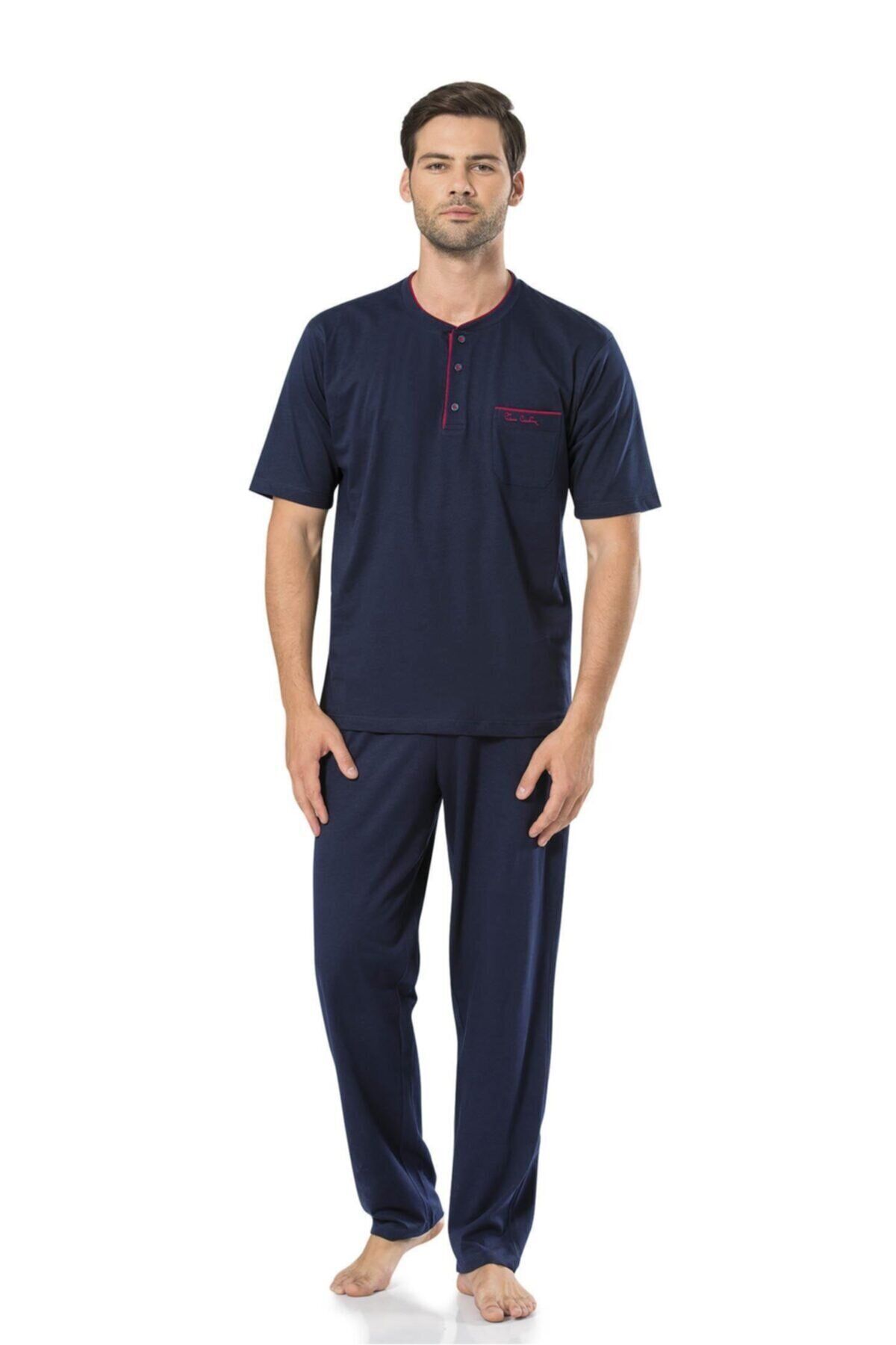 Pierre Cardin %100 Pamuk Erkek Kısakollu Şortlu Bordo 3'lü Penye Pijama Takımı