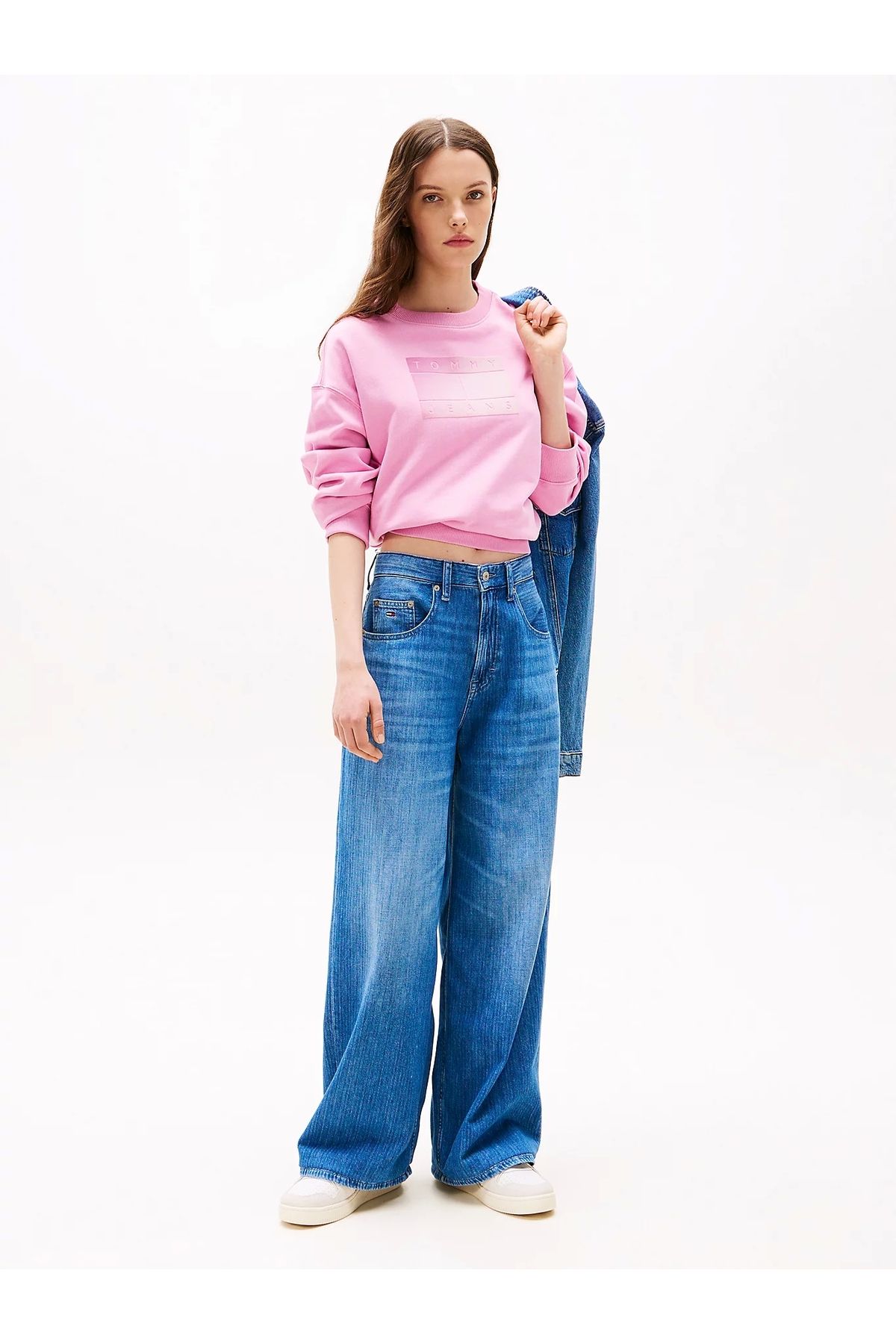 Tommy Jeans Tjw Rlx Gradıent Flag Crew Kadın Pembe Kazak Dw0dw21396u06