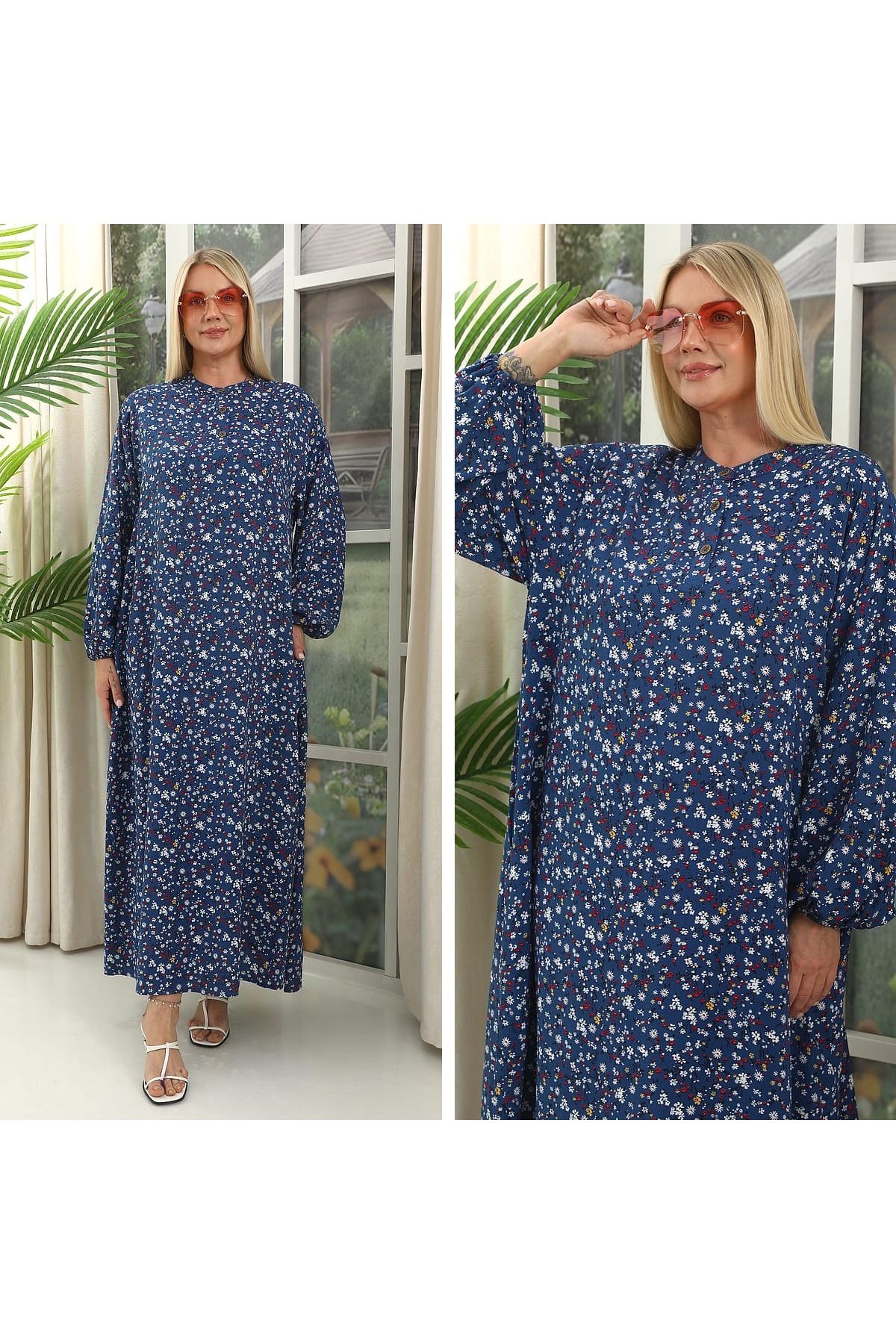Butik Ayseba Kadın Çıtır Desen Çiçekli Büyük Beden Battal Uzun Elbise