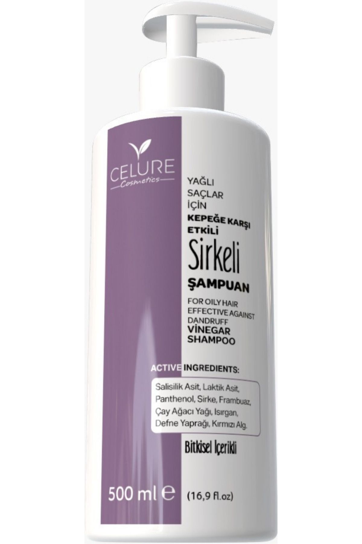 Celure Yağlı Saç & Kepek Karşıtı Sirkeli Şampuan 500 ml | Doğal Temizlik ve Arındırıcı Etki