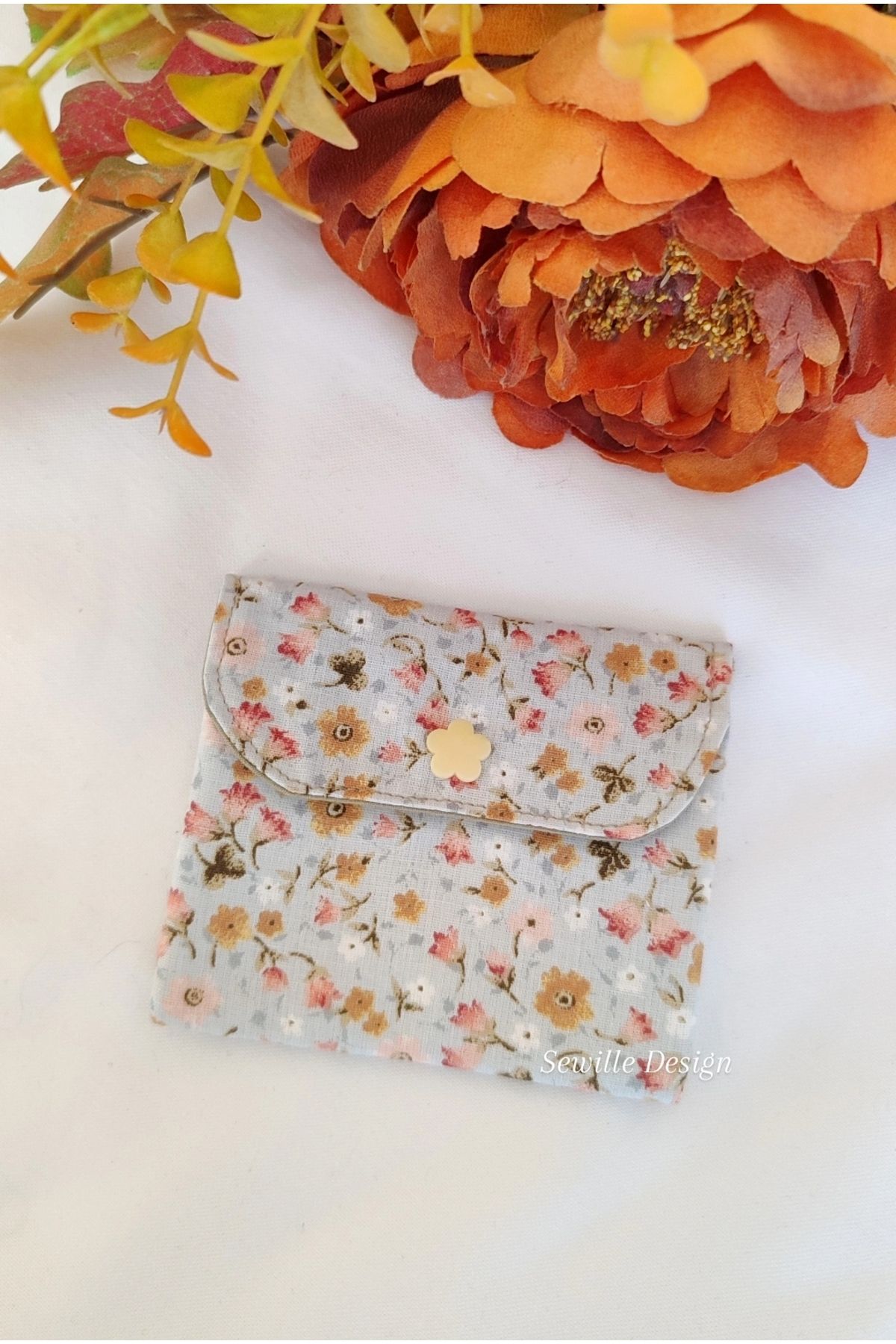 Sewille Design Hand Made Çiçek Desenli Kumaş Kadın Cüzdan/ Kartlık