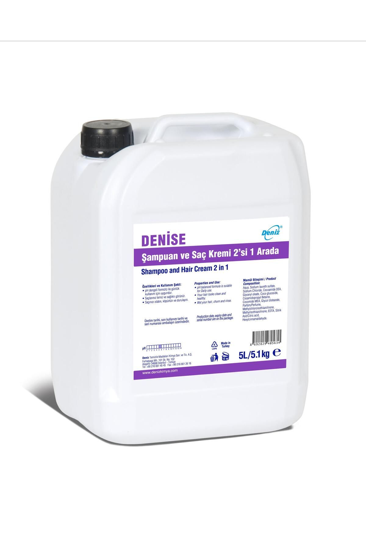 DENİZ Deniz Saç Şampuanı ve Kremi 2'si 1 Arada Paraben İçermez - Tüm Saç Tiplerine Uygun - 5 Lt. / 5.1 Kg.