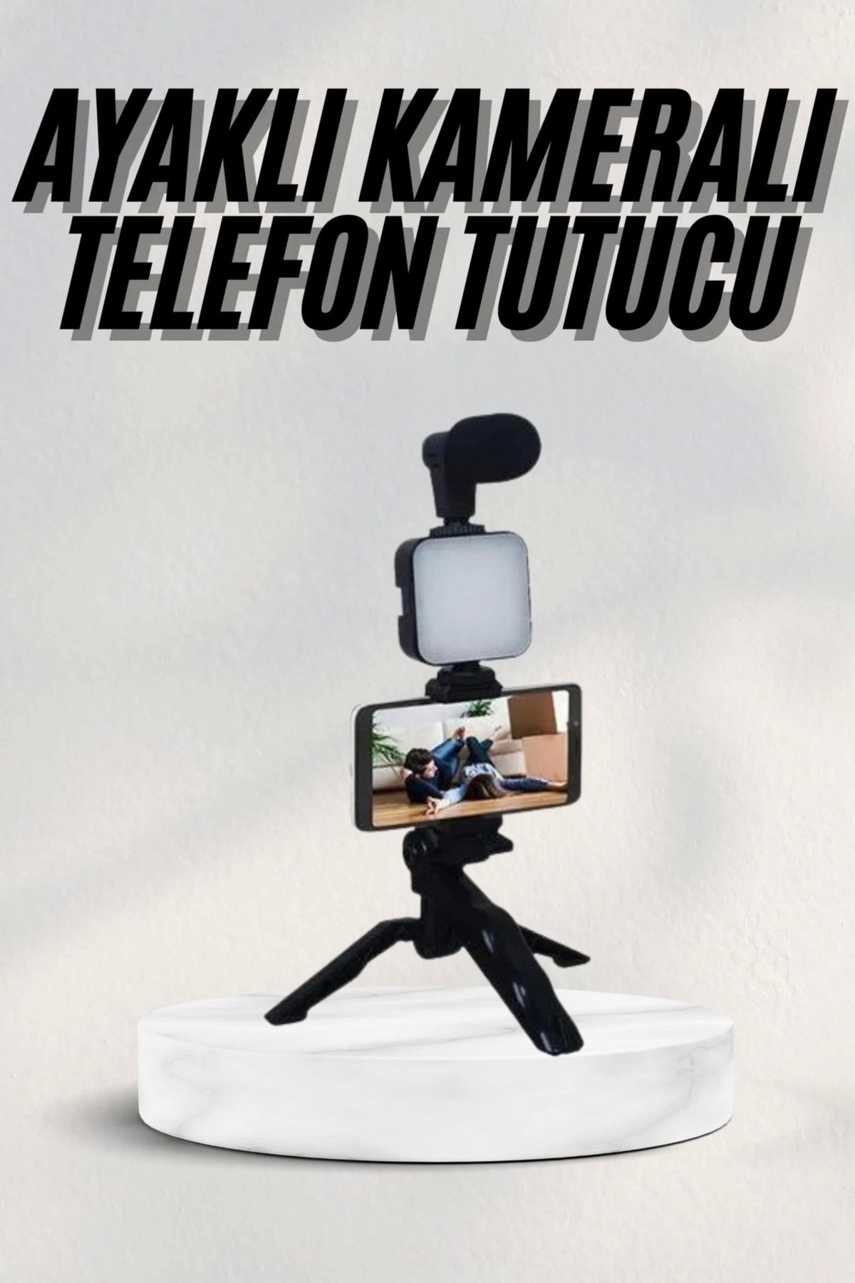 Vemora Telefon Tutucu Led Işıklı Kumandalı Mikrofon Telefon Vlog Video Kayıt