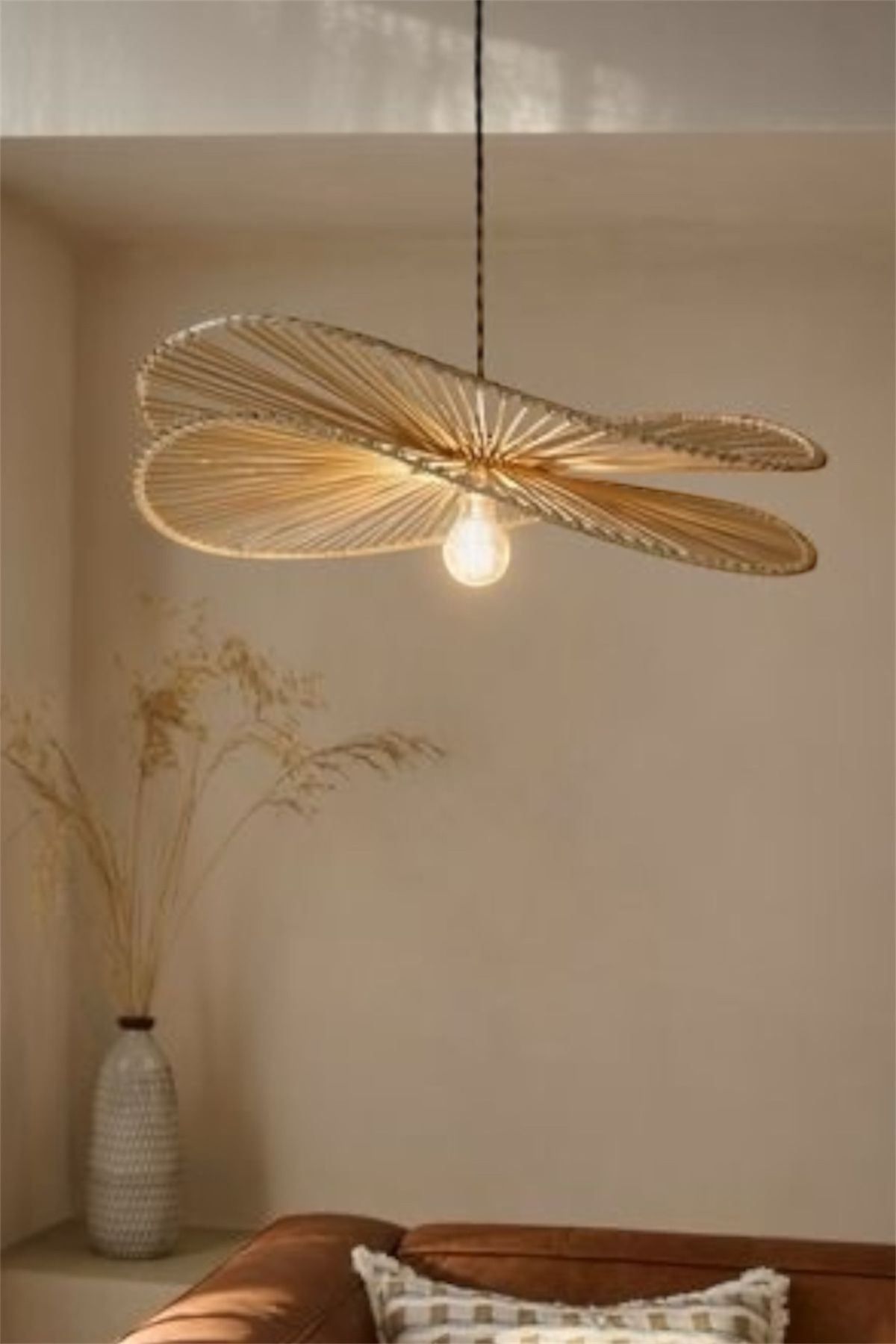 AFRALYAHOME Hasır Sarkıt Avize 2 Şeritli avize / Bohem avize / Salon Modern Avize / Hasır Rattan Bambu Avize