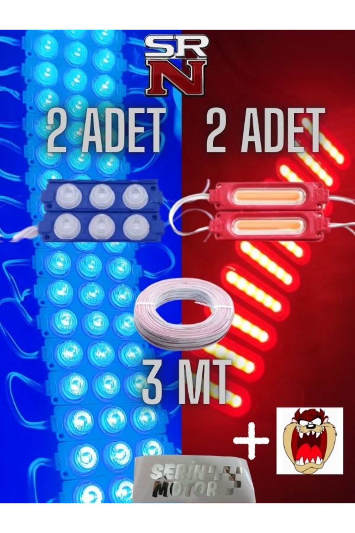 GMS CG Modifiye Depo Çamurluk Yan Kapak uyumlu 12v Mavi -Kırmızı 2+2 Parmak Led + 3 MT Kablo+Tzmanya SRN