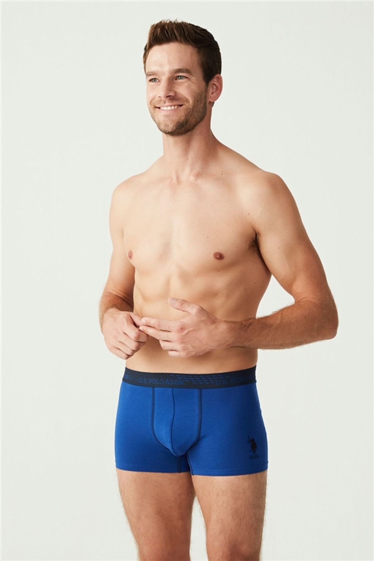 U.S. Polo Assn. 3'lü Lacivert Saks Sarı Pamuklu Likralı Erkek Boxer