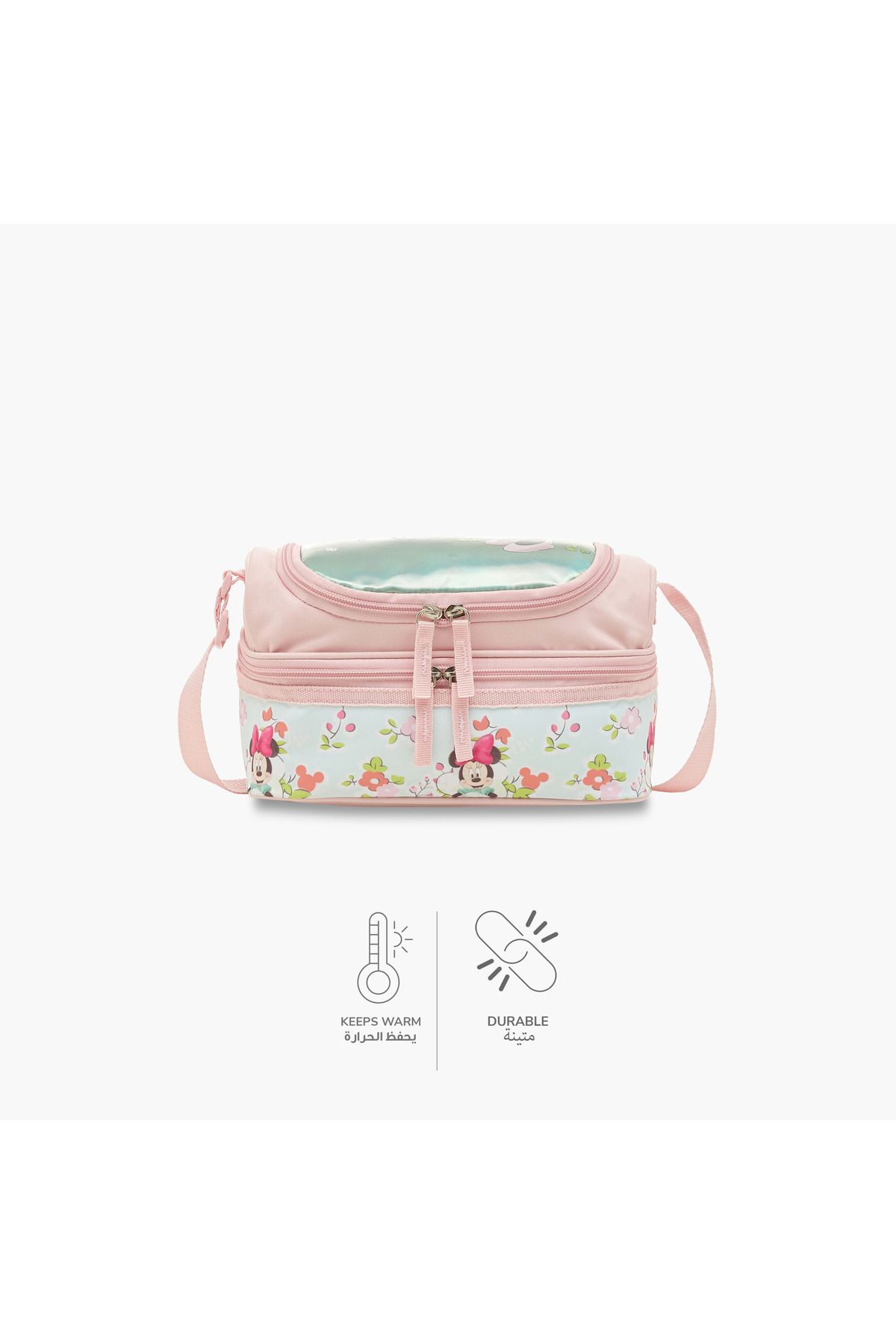 Disney-Minnie Mouse Print Double Layer Lunch Bag with Adjustable Strap and Zip Closure 4