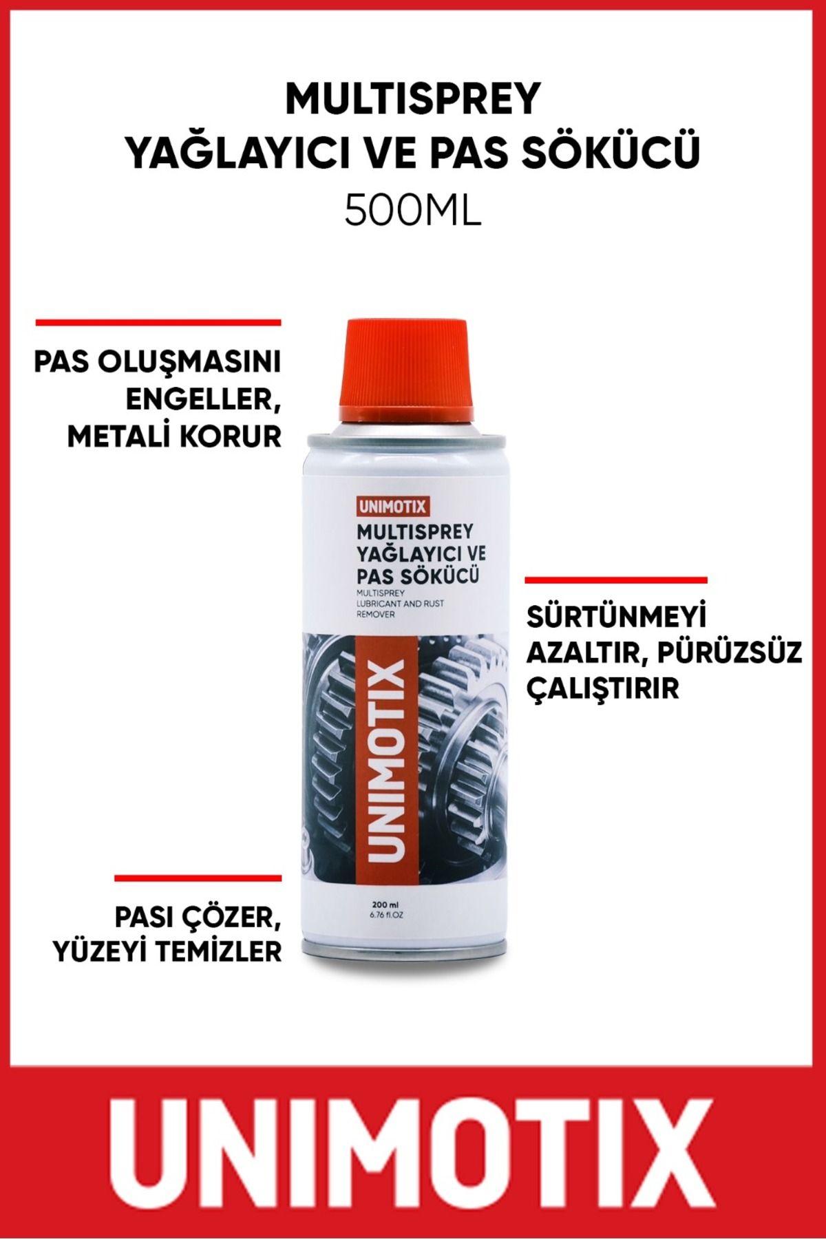 UNİMOTİX UNIMOTIX Multi sprey 200 ml – Çok Amaçlı Yağlayıcı, Pas Sökücü ve Koruyucu Bakım Spreyi