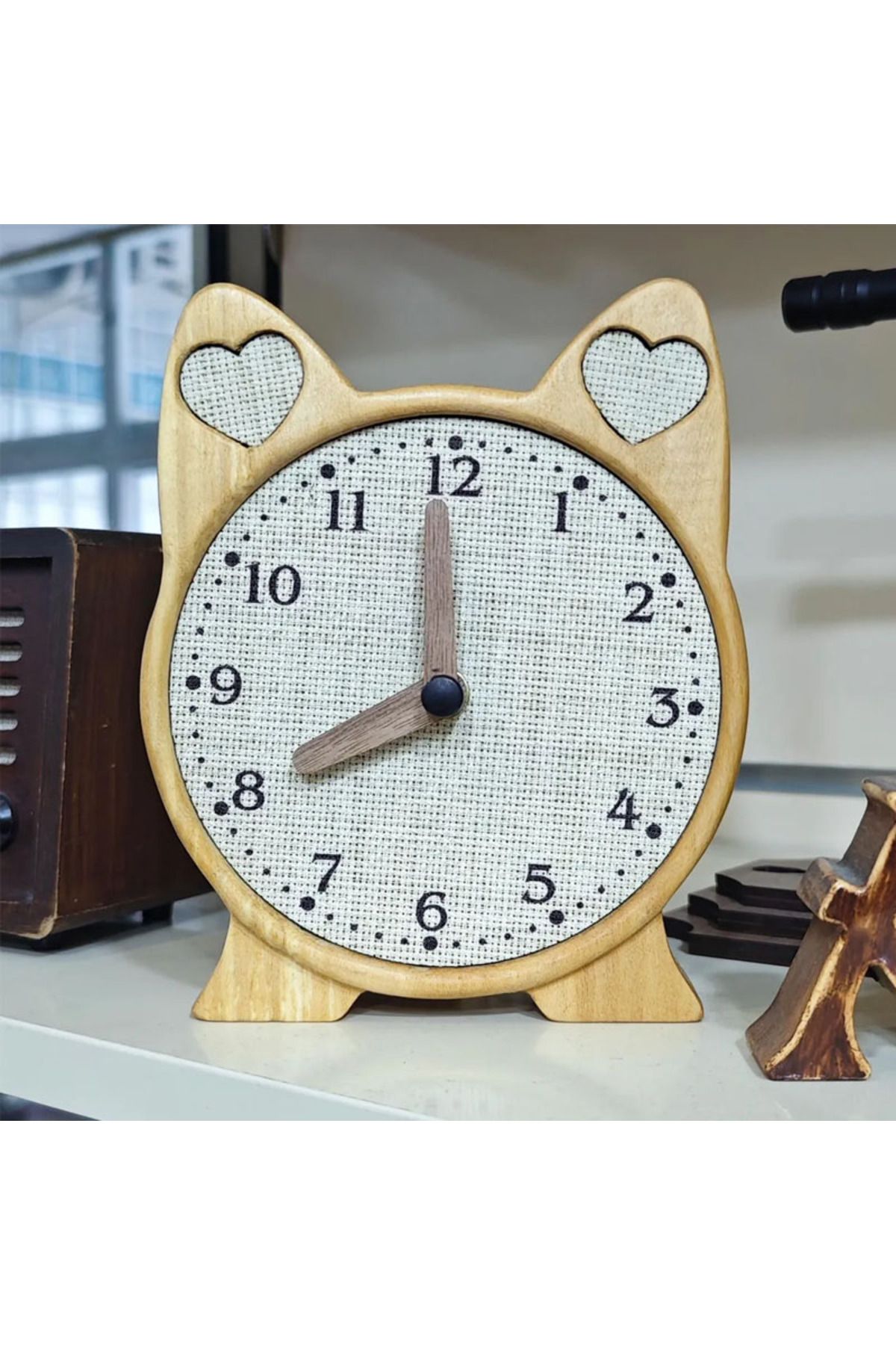 CNZ WOOD Kedi Tasarımlı Masa Saati Hediyesi