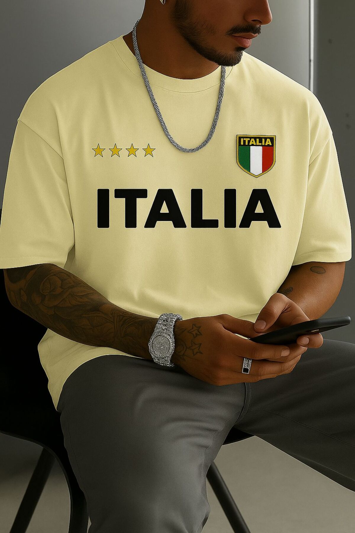 New Shine Italia İtalya Baskılı Oversize T-Shirt